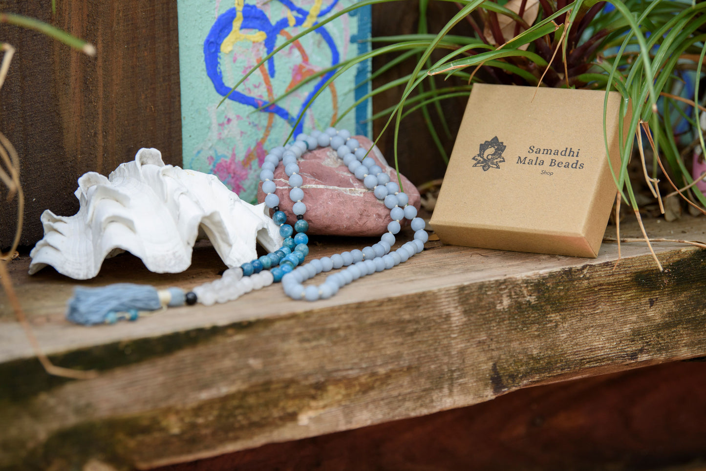 Mindful Serenity Mala - Angelite, Apatite & White Jade, 108 Mala Beads