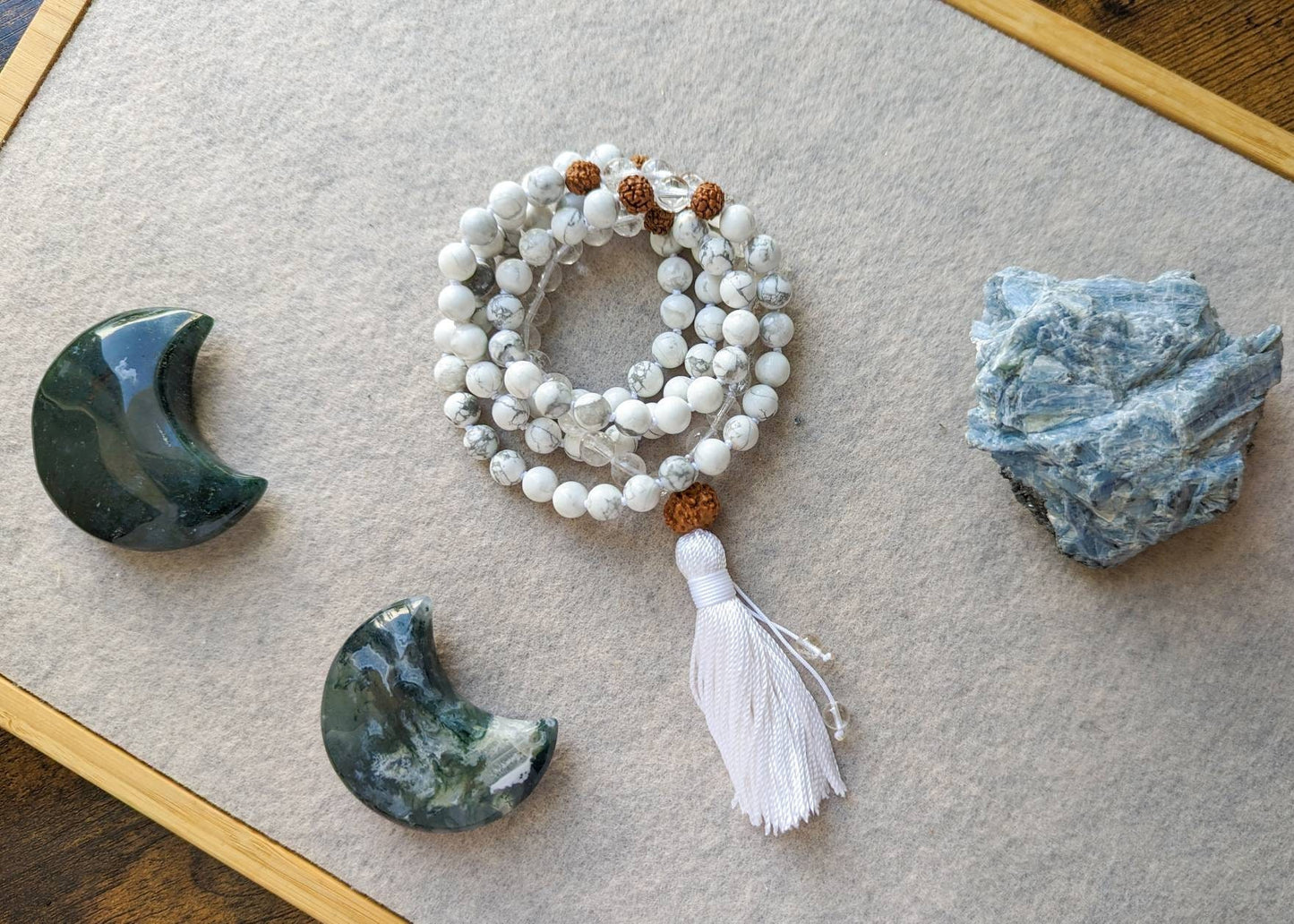 White Howlite Mala: 108 Bead Meditation Necklace, Crown Chakra