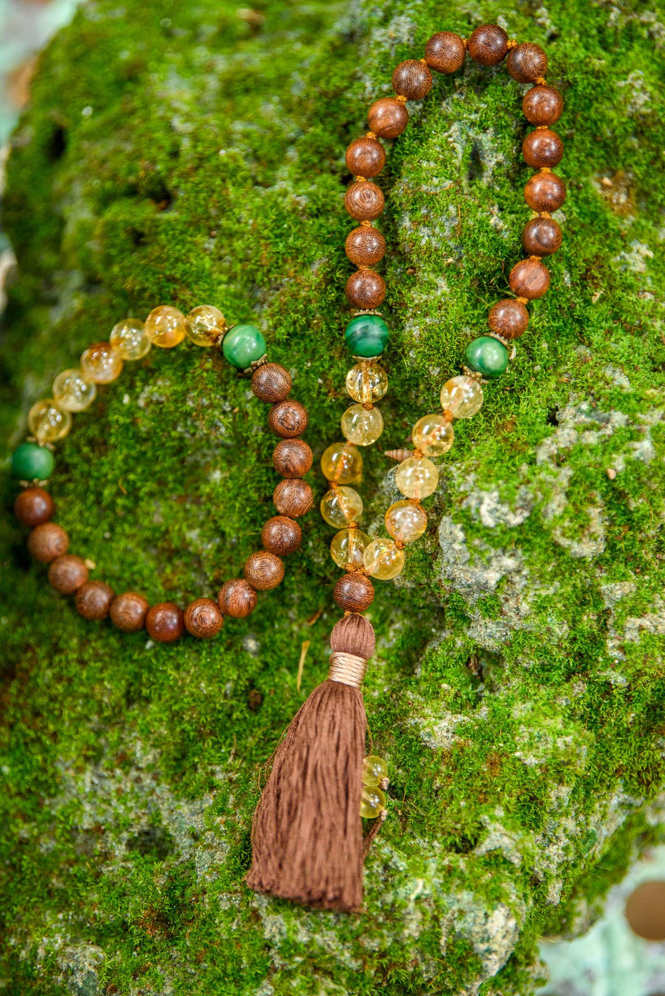 Sandalwood, Citrine & Jade Mala, Yoga Accessories, Hand-Knotted Mala, Meditation Japa mala, 108 Buddhist Beaded Mala, Yoga Lover Gift