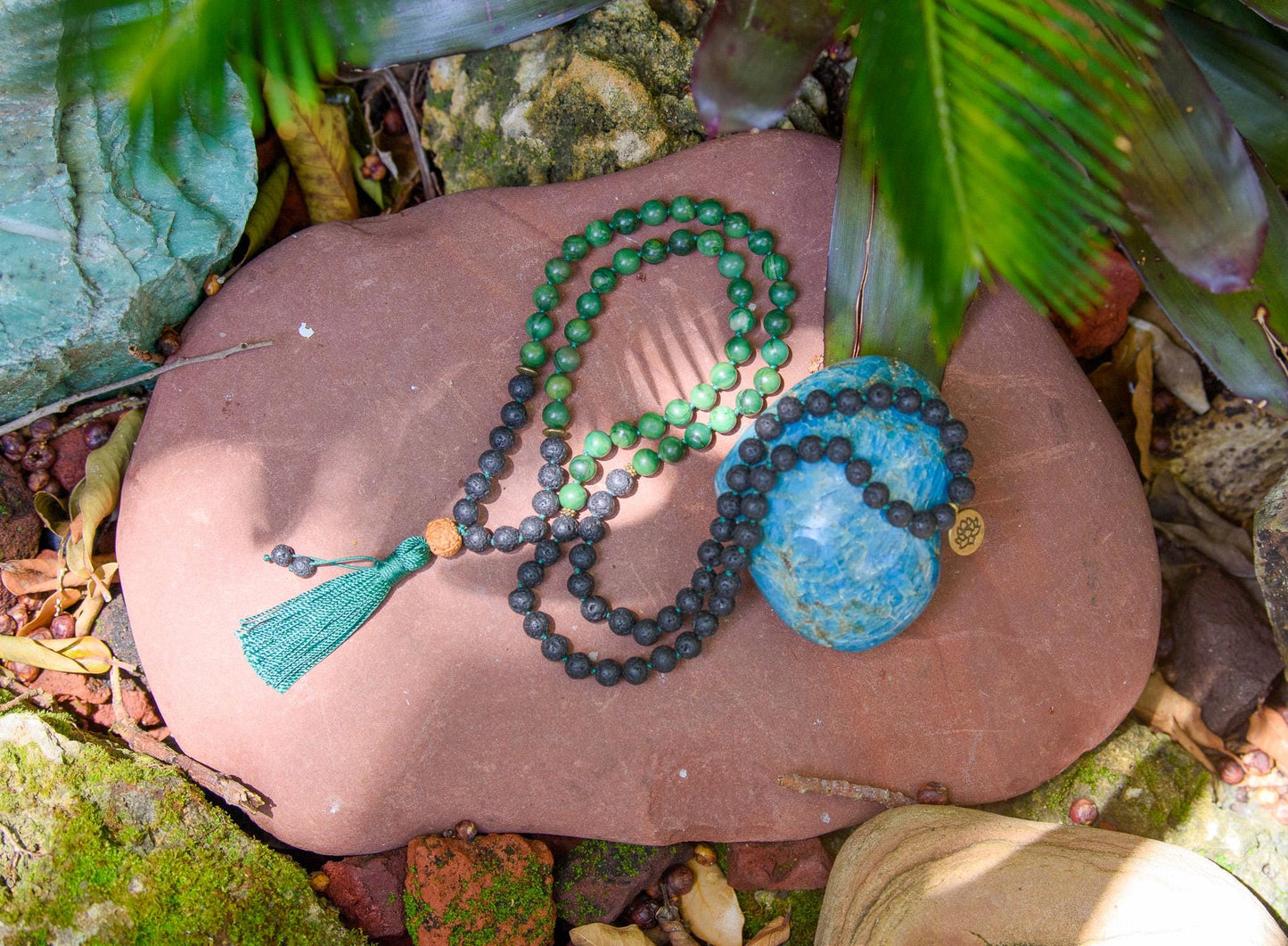 Lava Rock & Jade Mala, Reiki infused Beads Mala, Healing Necklace, Hand Knotted 108 Mala Beads, Tassel Necklace, Japa Mala, Meditation Mala