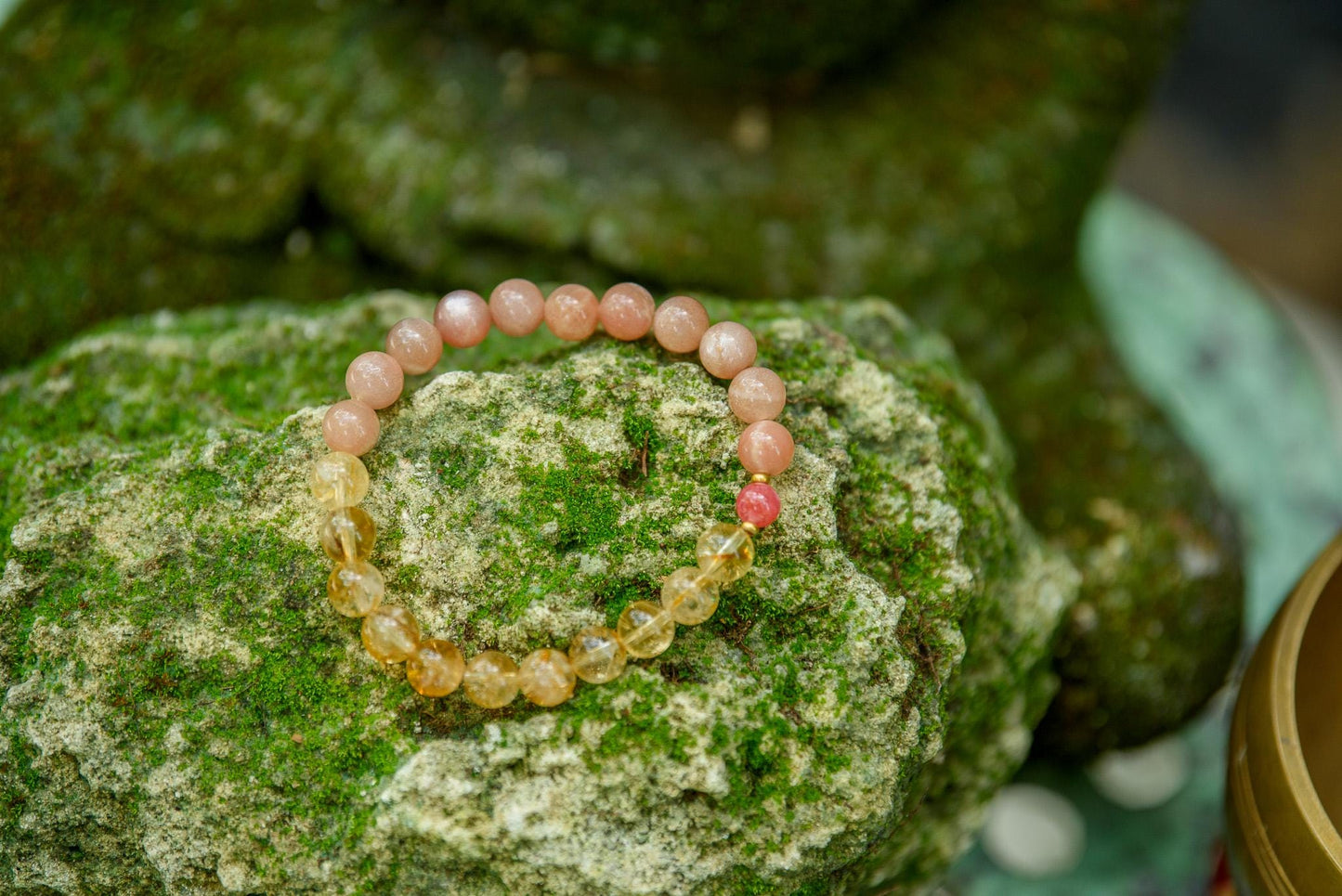Citrine & Peach Moonstone Pocket Mala and Mala Bracelet 27 Beads Mini Travel Mala, Reiki Infused, Fire Energy, Abundance and Joy