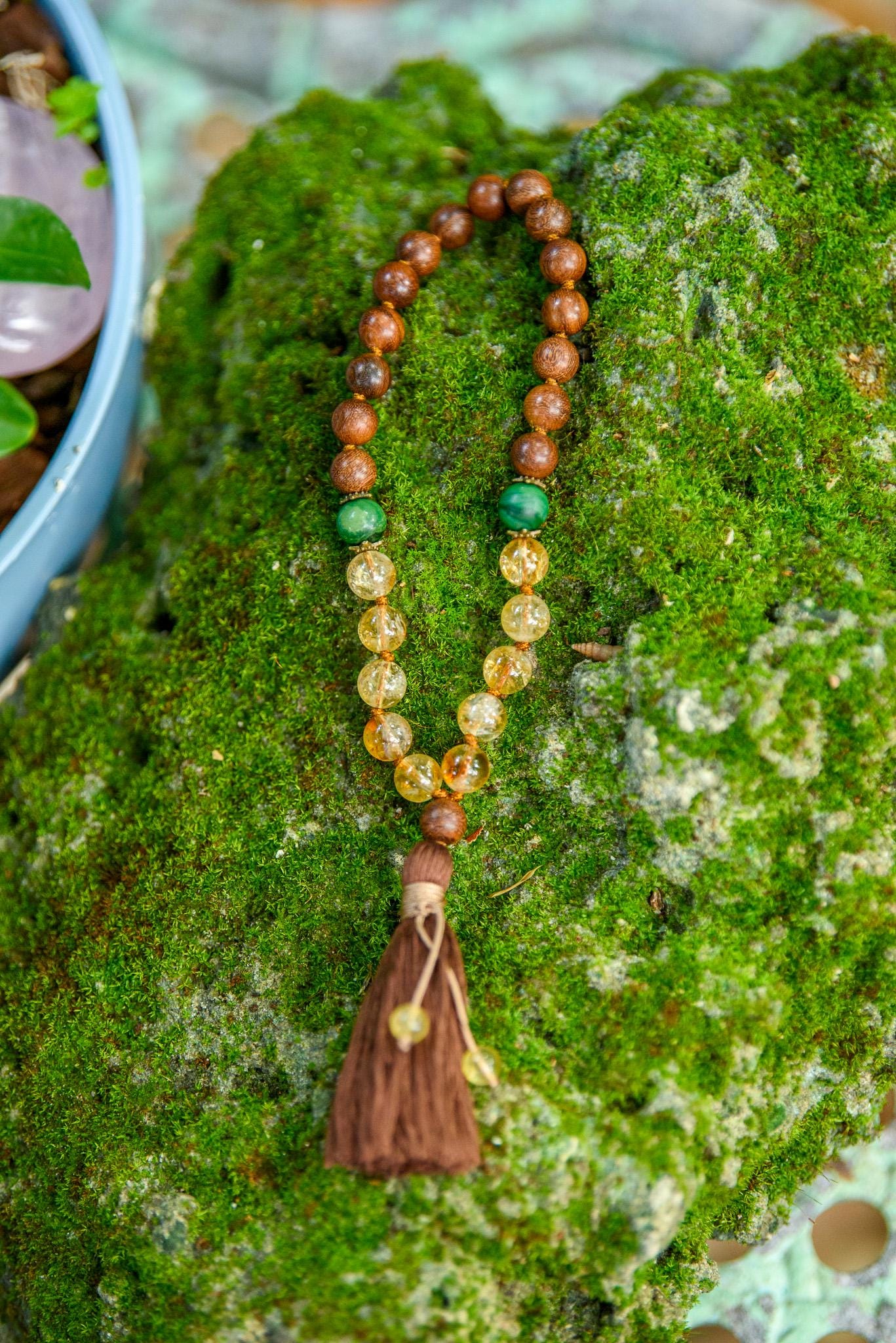 Sandalwood, Citrine & Jade Mala, Yoga Accessories, Hand-Knotted Mala, Meditation Japa mala, 108 Buddhist Beaded Mala, Yoga Lover Gift