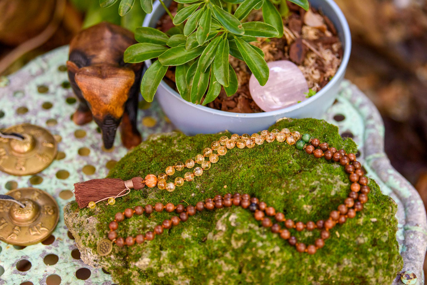 Sandalwood, Citrine & Jade Mala, Yoga Accessories, Hand-Knotted Mala, Meditation Japa mala, 108 Buddhist Beaded Mala, Yoga Lover Gift