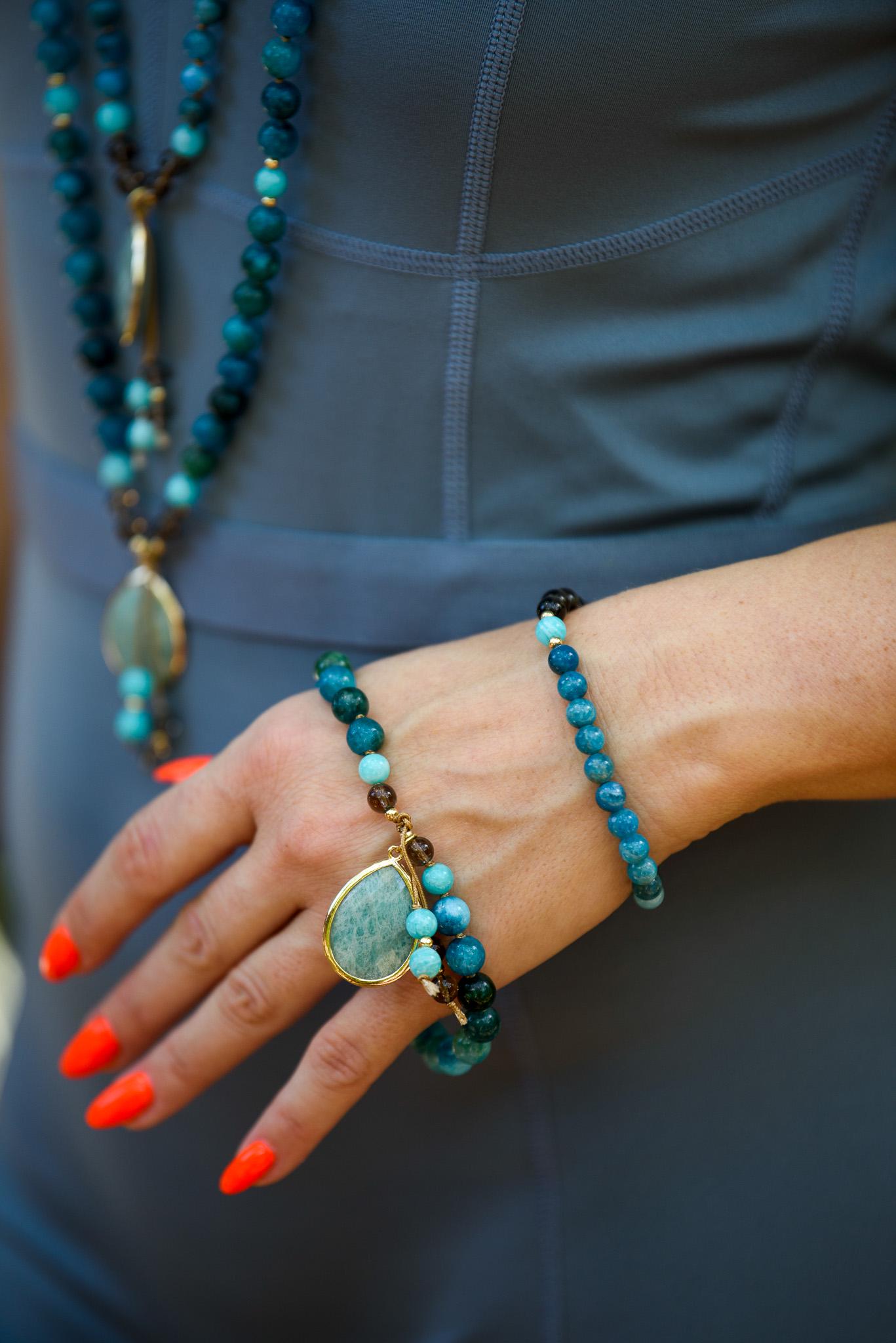 Pocket Mala & Matching Bracelet Set Apatite, Smokey Quartz, and Amazonite Beads for Meditation and Chakra Healing
