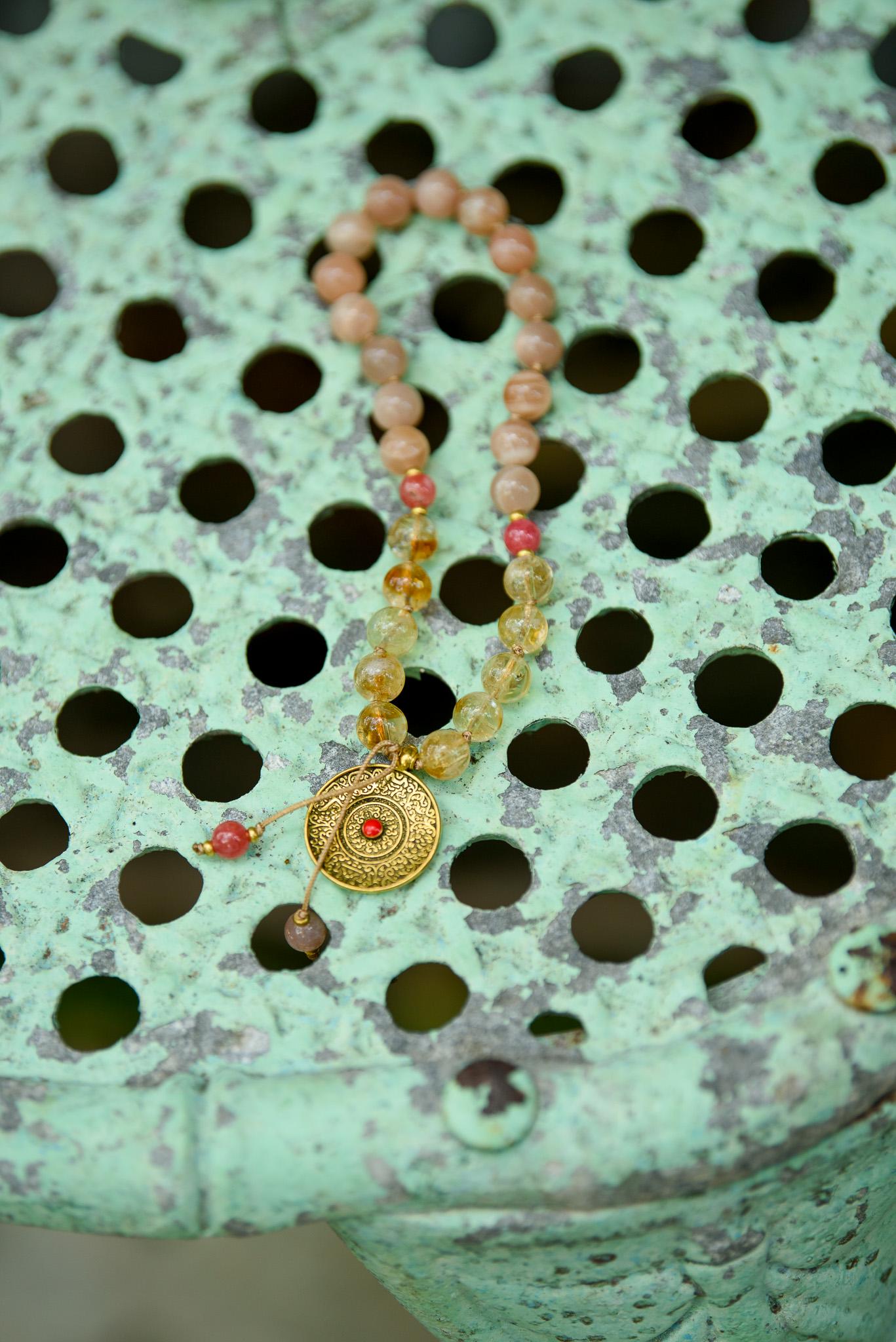 Citrine & Peach Moonstone Pocket Mala and Mala Bracelet 27 Beads Mini Travel Mala, Reiki Infused, Fire Energy, Abundance and Joy