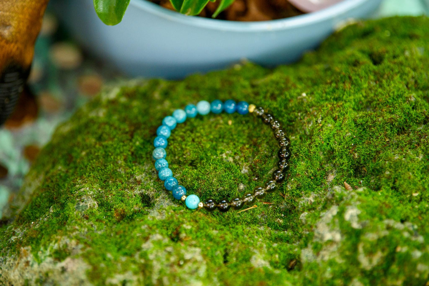 Pocket Mala & Matching Bracelet Set Apatite, Smokey Quartz, and Amazonite Beads for Meditation and Chakra Healing