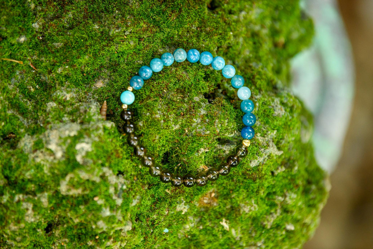 Pocket Mala & Matching Bracelet Set Apatite, Smokey Quartz, and Amazonite Beads for Meditation and Chakra Healing