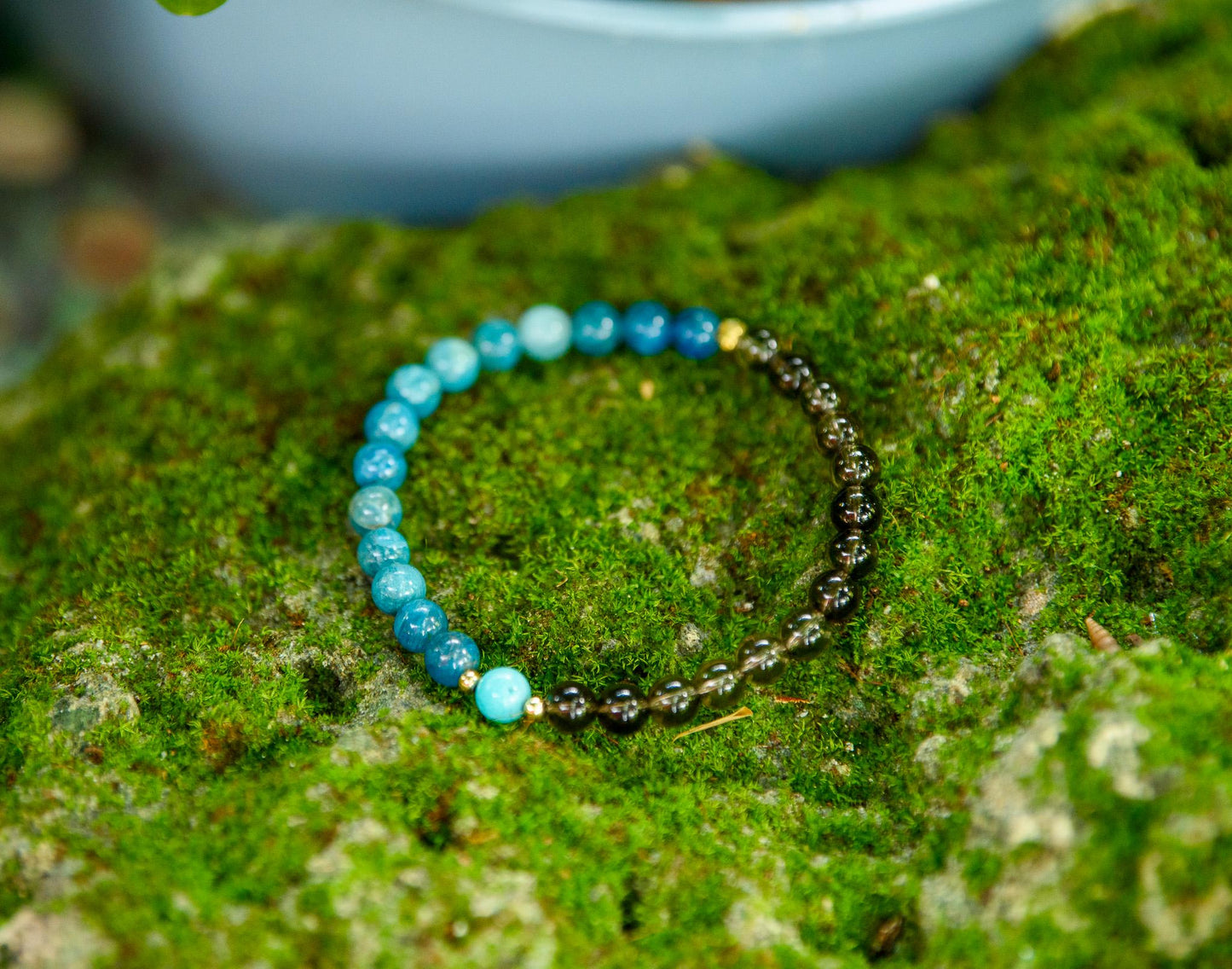 Pocket Mala & Matching Bracelet Set Apatite, Smokey Quartz, and Amazonite Beads for Meditation and Chakra Healing