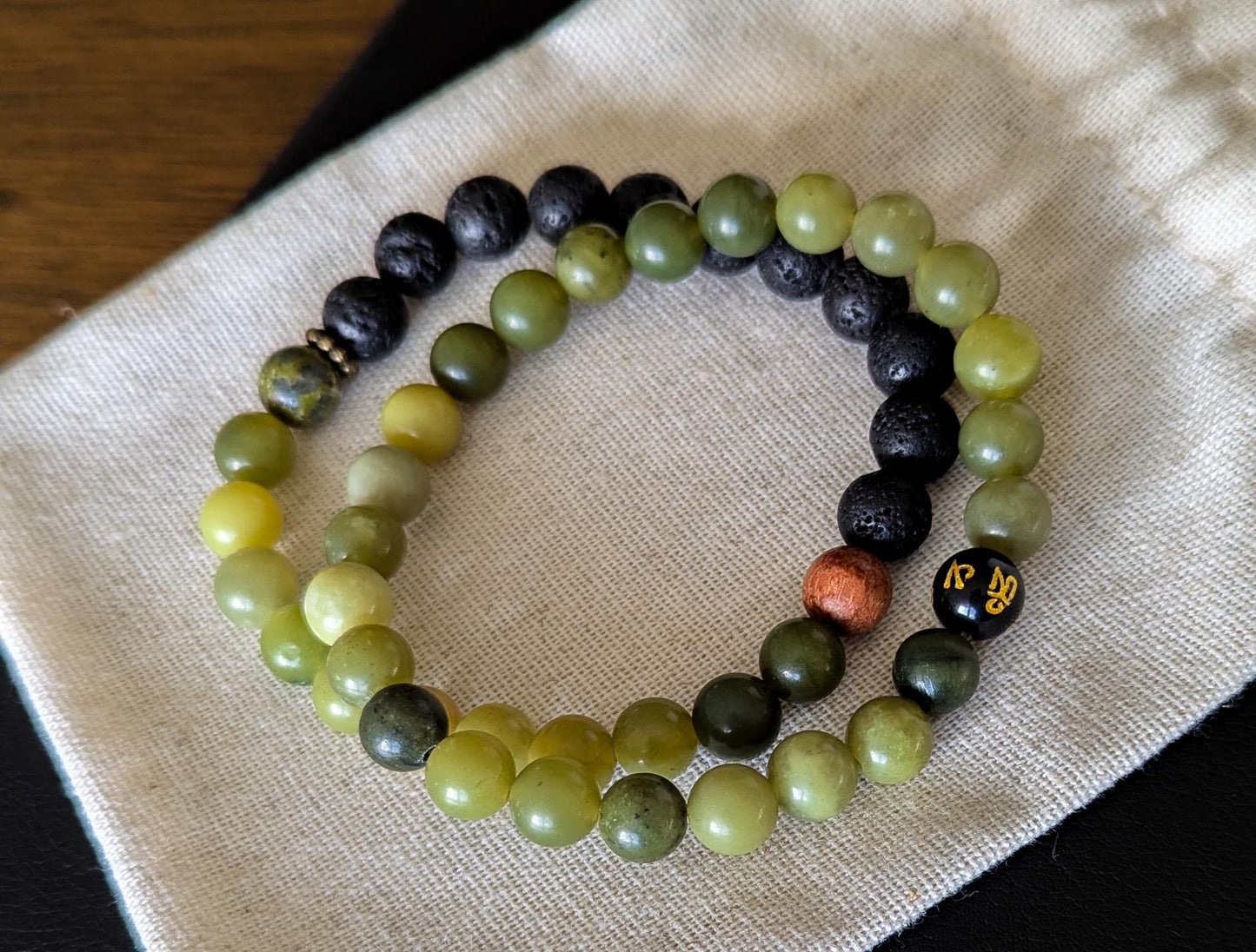 Jade & Lava Rock Bracelet Set - Reiki-Infused Healing Jewelry, Essential Oil Diffuser, Custom Sizes