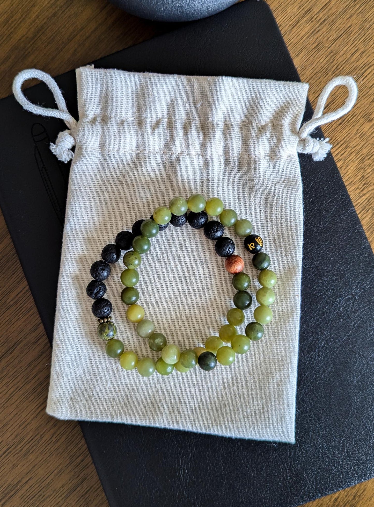 Jade & Lava Rock Bracelet Set - Reiki-Infused Healing Jewelry, Essential Oil Diffuser, Custom Sizes