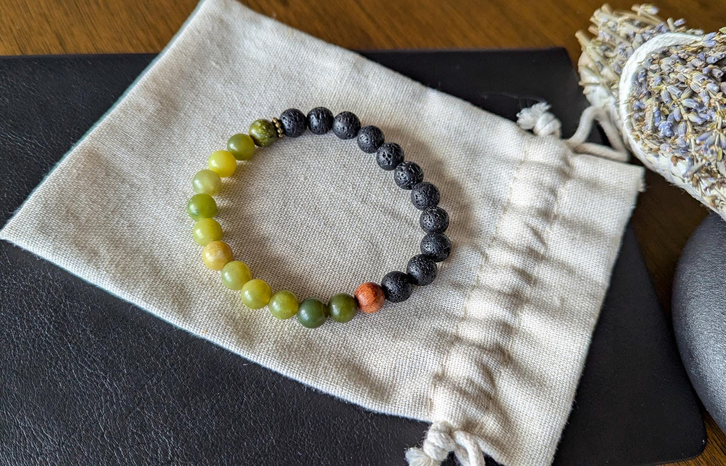 Jade & Lava Rock Bracelet Set - Reiki-Infused Healing Jewelry, Essential Oil Diffuser, Custom Sizes