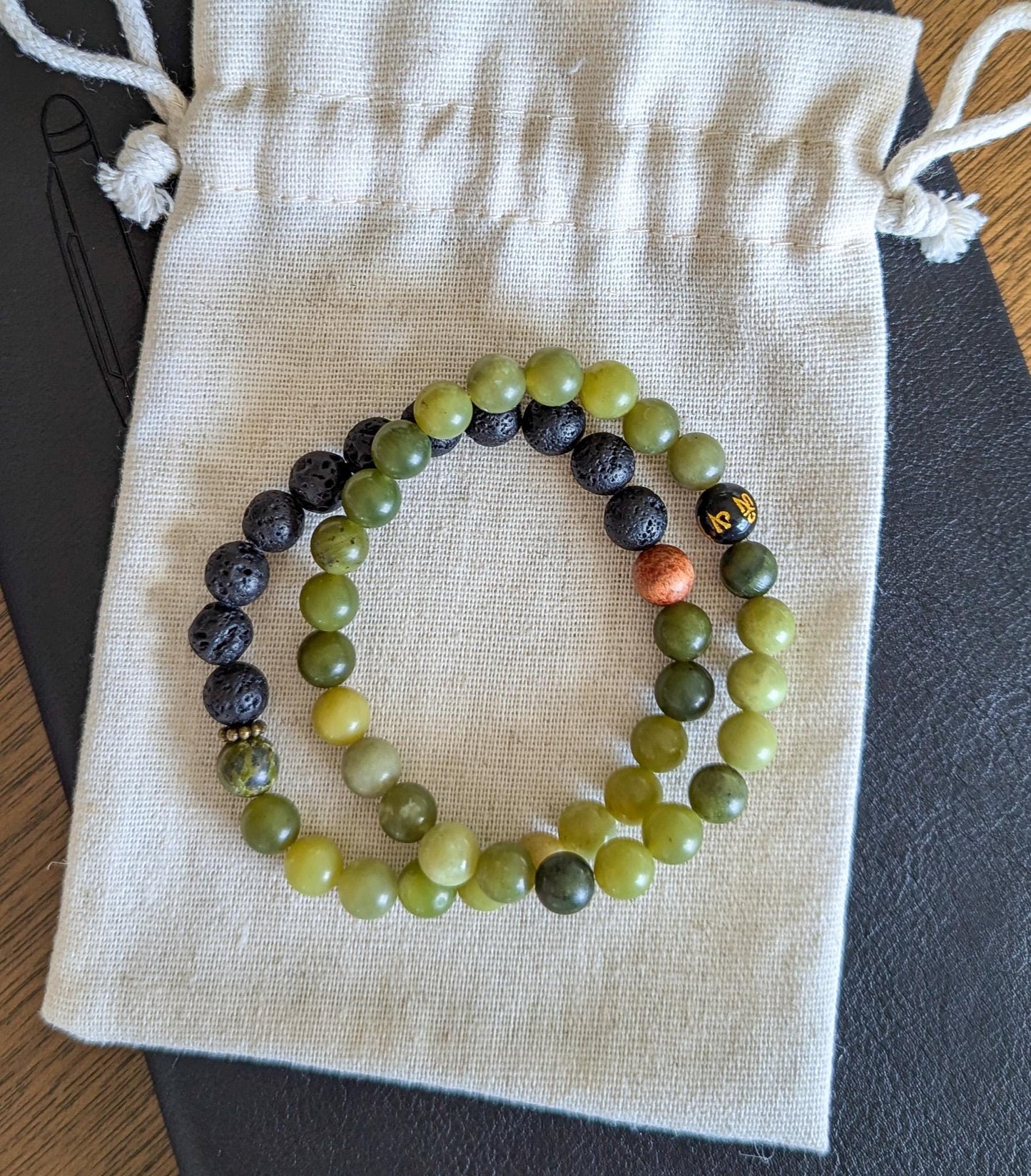 Jade & Lava Rock Bracelet Set - Reiki-Infused Healing Jewelry, Essential Oil Diffuser, Custom Sizes