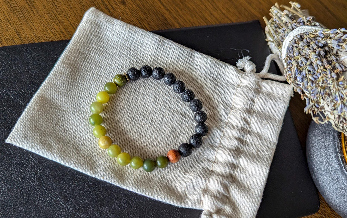Jade & Lava Rock Bracelet Set - Reiki-Infused Healing Jewelry, Essential Oil Diffuser, Custom Sizes