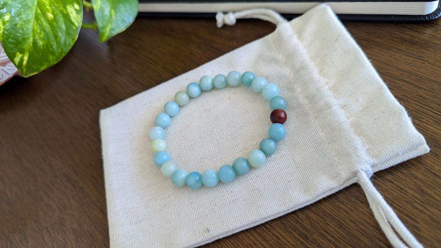 Sandalwood and Amazonite Mala Necklace 108 A Sacred Tool for Meditation, Balance & Spiritual Connection
