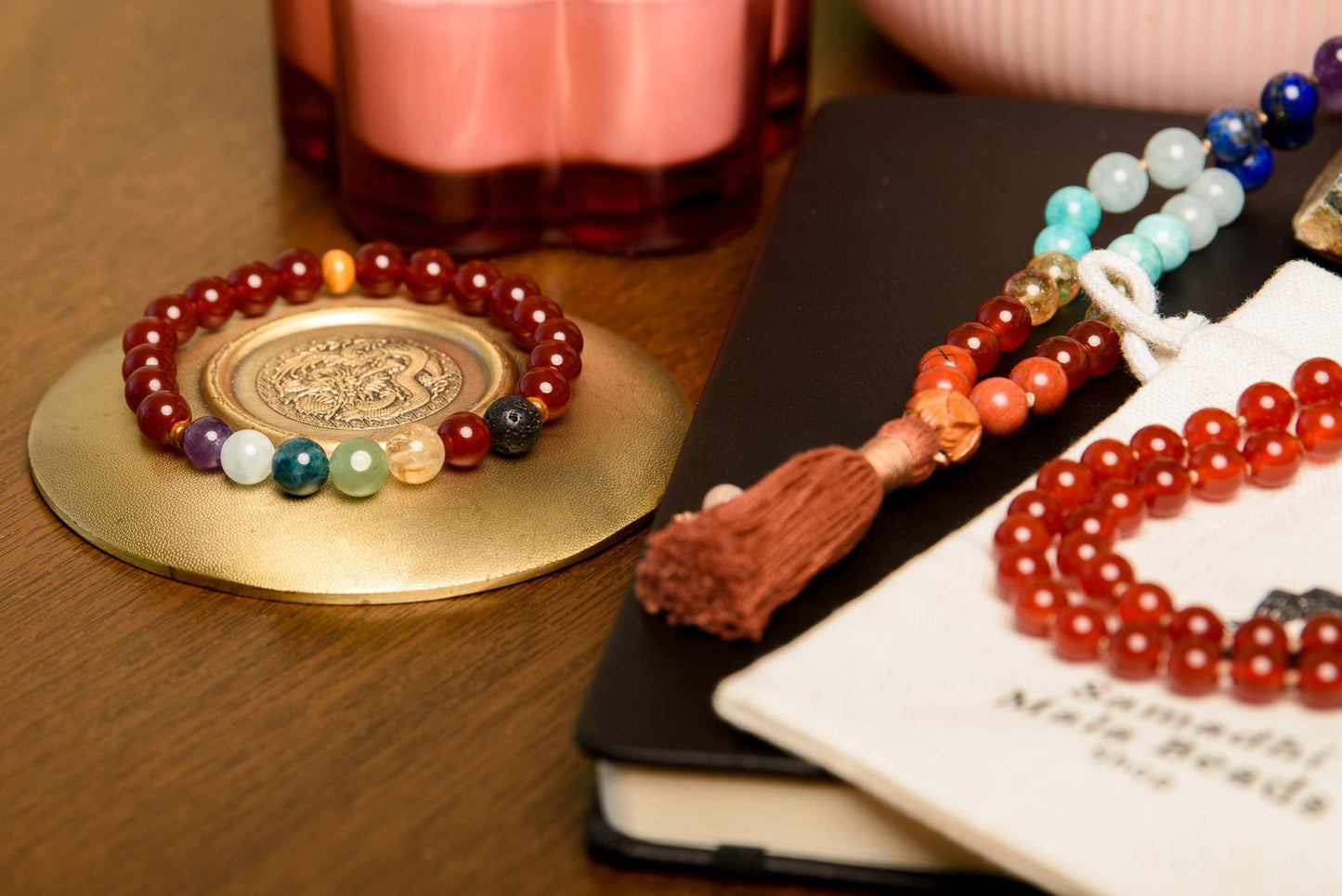Carnelian & 7 Chakras Mala Beads 108 Reiki Infused Meditation Necklace for Chakra Alignment and Spiritual Healing
