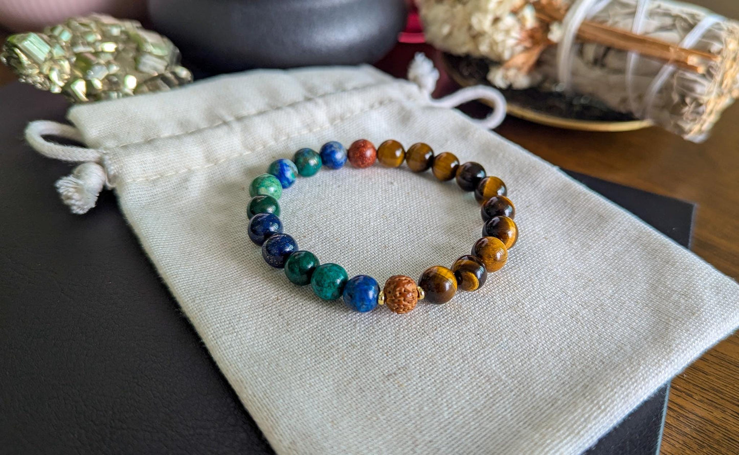 Azurite & Tiger's Eye Mala Set 27-Bead Pocket Mala and Wrist Mala Bracelet | Reiki-Infused Meditation Jewelry for Yoga and Mindfulness