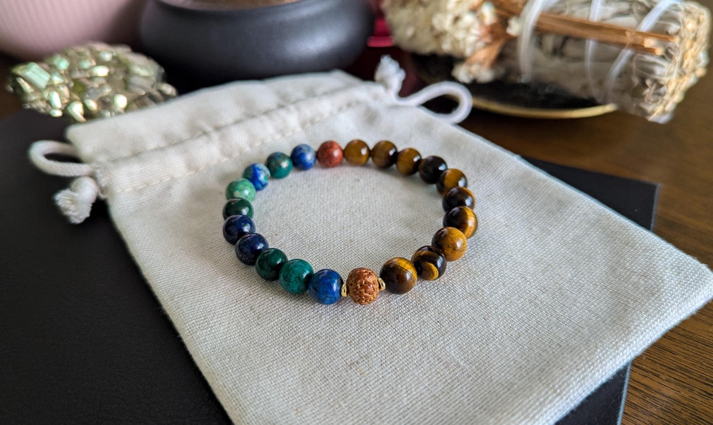 Azurite & Tiger's Eye Mala Set 27-Bead Pocket Mala and Wrist Mala Bracelet | Reiki-Infused Meditation Jewelry for Yoga and Mindfulness