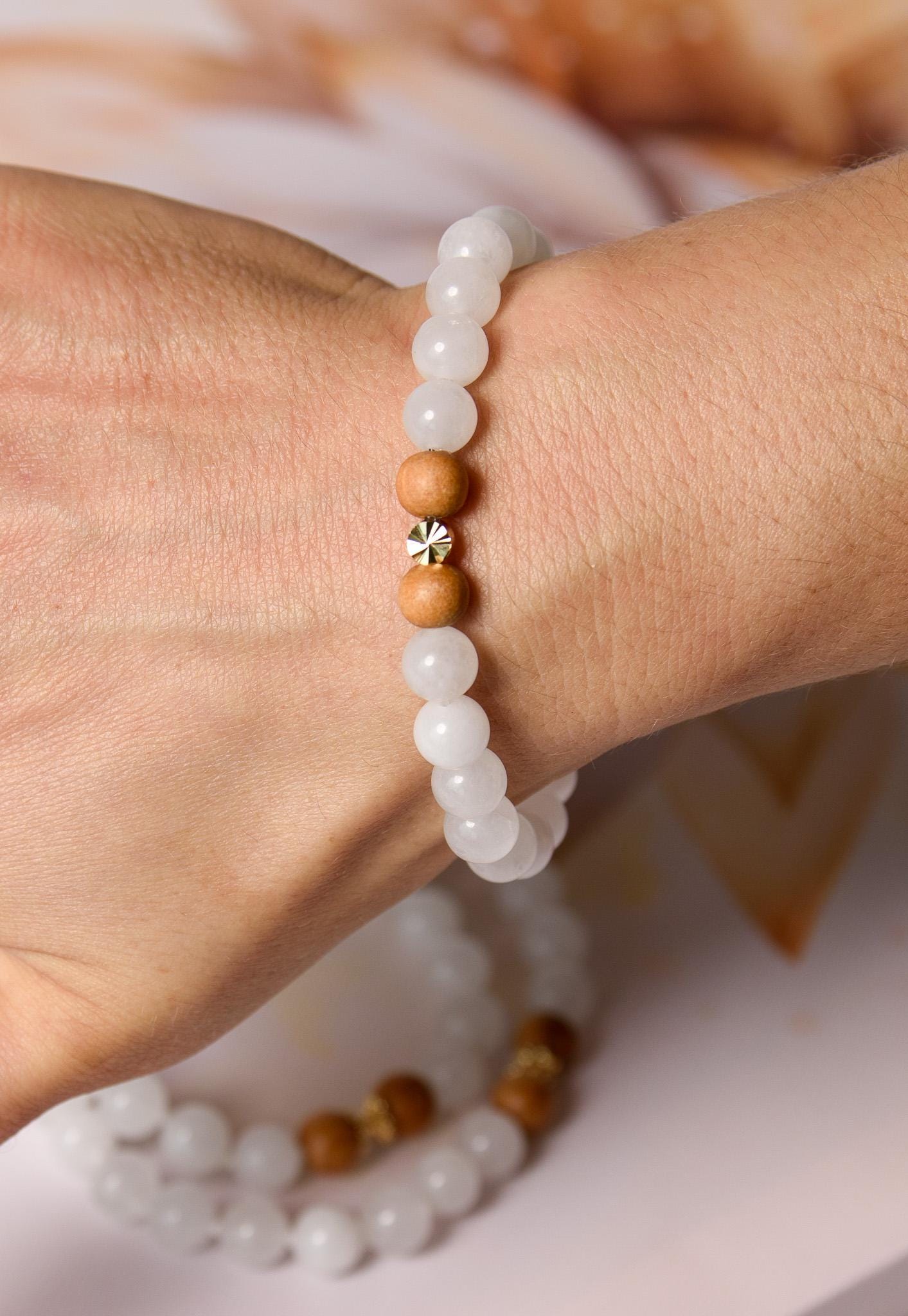 White Jade & Tulsi Wood Mala Beads, 108 Beads Meditation Necklace, Reiki Infused Japa Mala for Prayer
