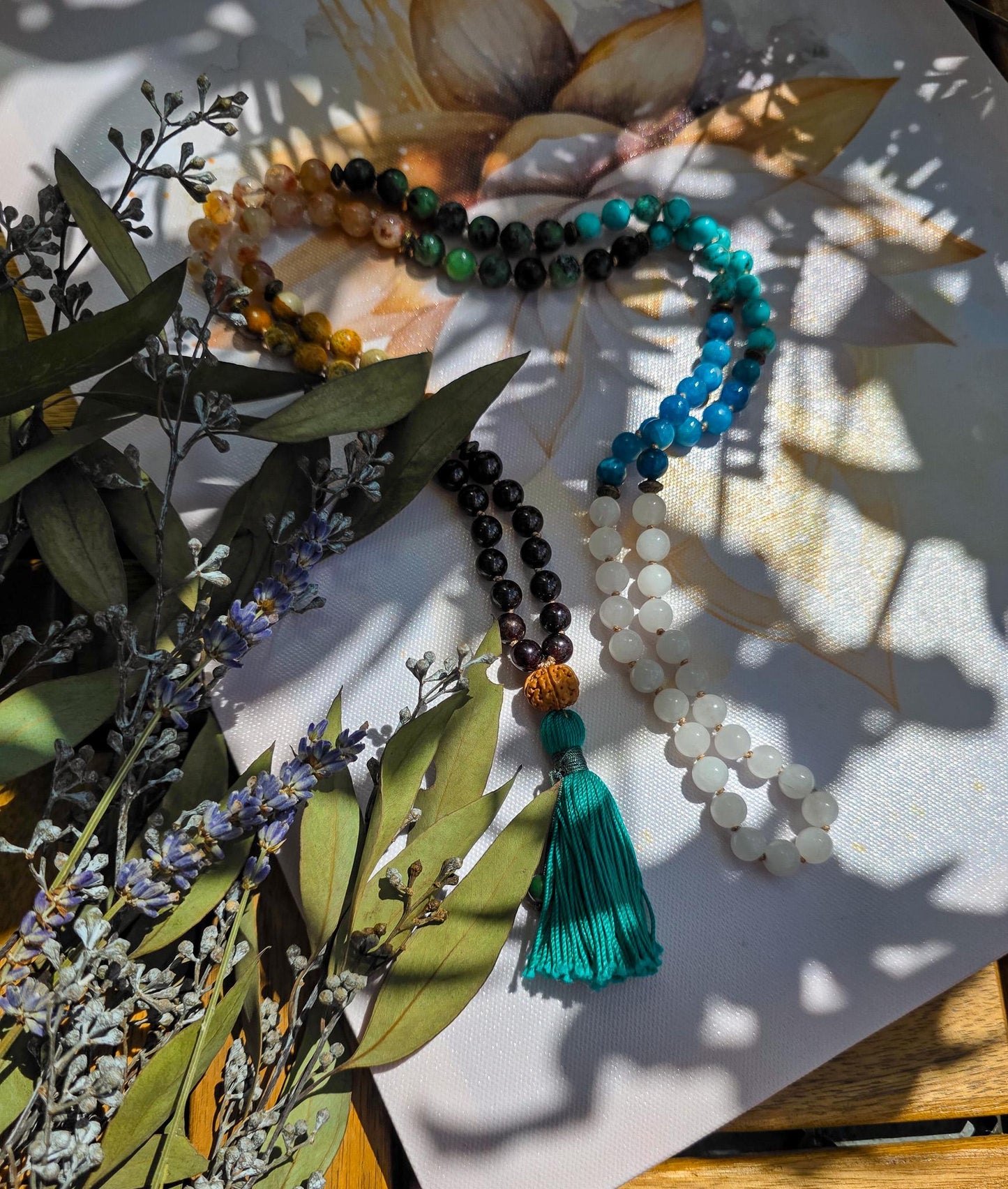 7 Chakra Mala Beads 108 Hand-Knotted Reiki-Infused Meditation Necklace | Healing Gemstone Prayer Beads for Chakra Alignment & Balance
