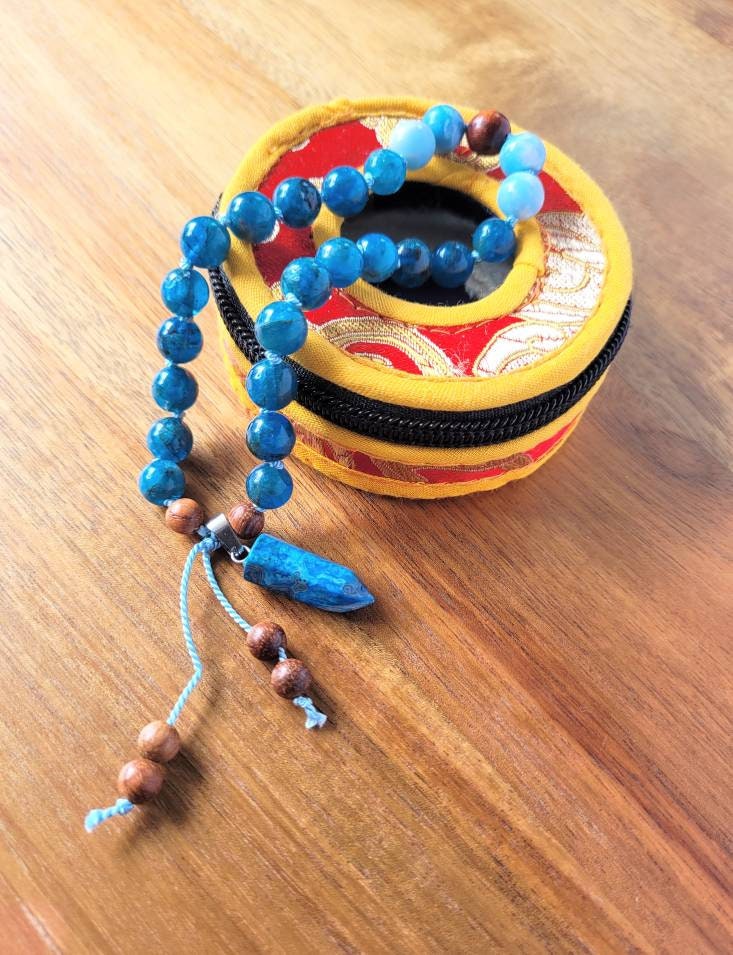 Sandalwood, Larimar, Apatite Pocket Mala, Mini Travel Mala, 27 Beads Mala,