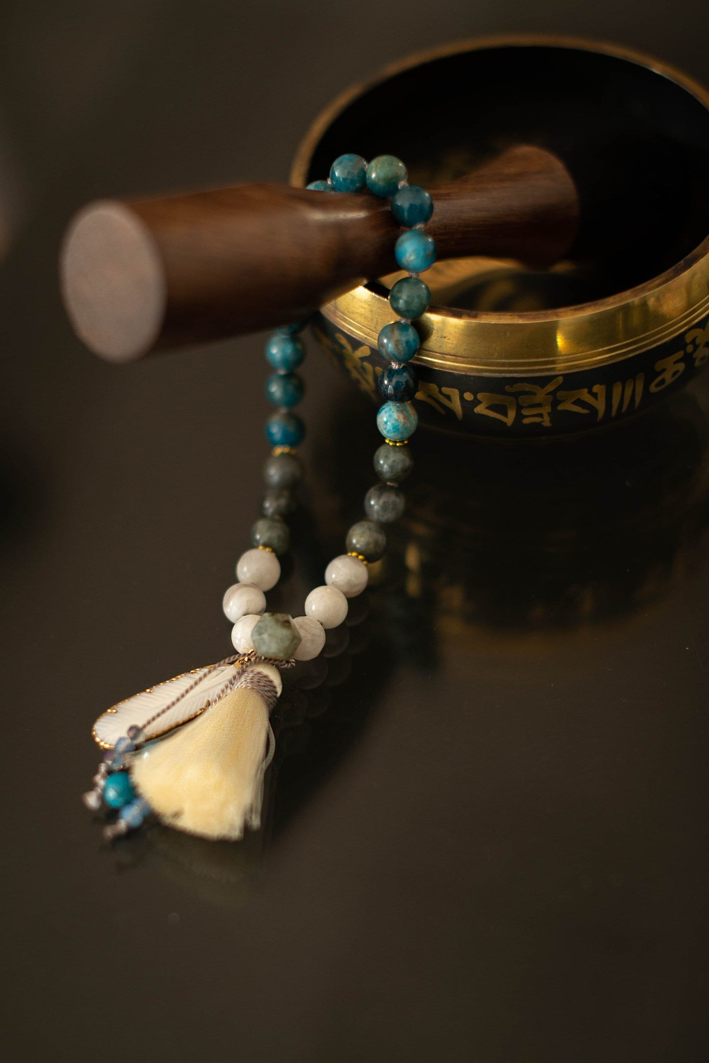 Blue Apatite Pocket Mala, 27 Beads Travel Mala