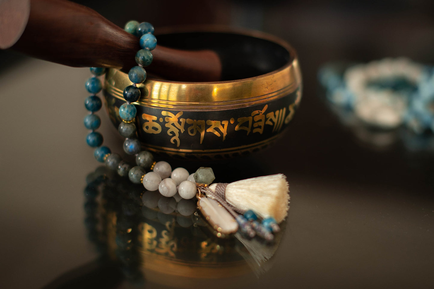 Blue Apatite Pocket Mala, 27 Beads Travel Mala