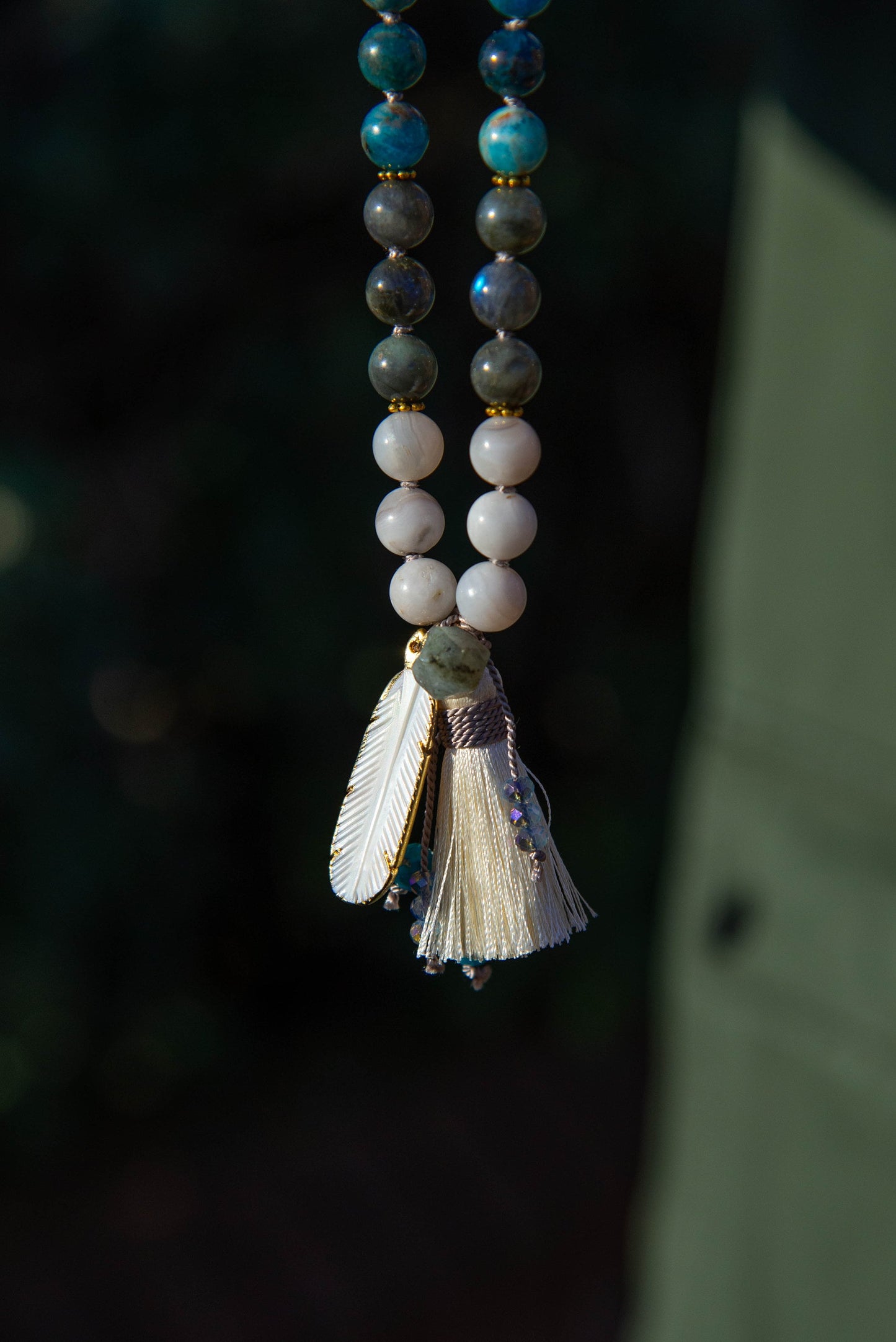 Blue Apatite Pocket Mala, 27 Beads Travel Mala