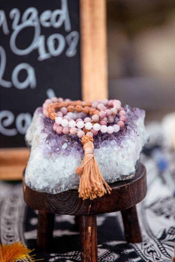 Self-Love Mala, Rose Quartz and Rodochrosite Gemstone Necklace, 108 Mala Beads, Yoga Gift