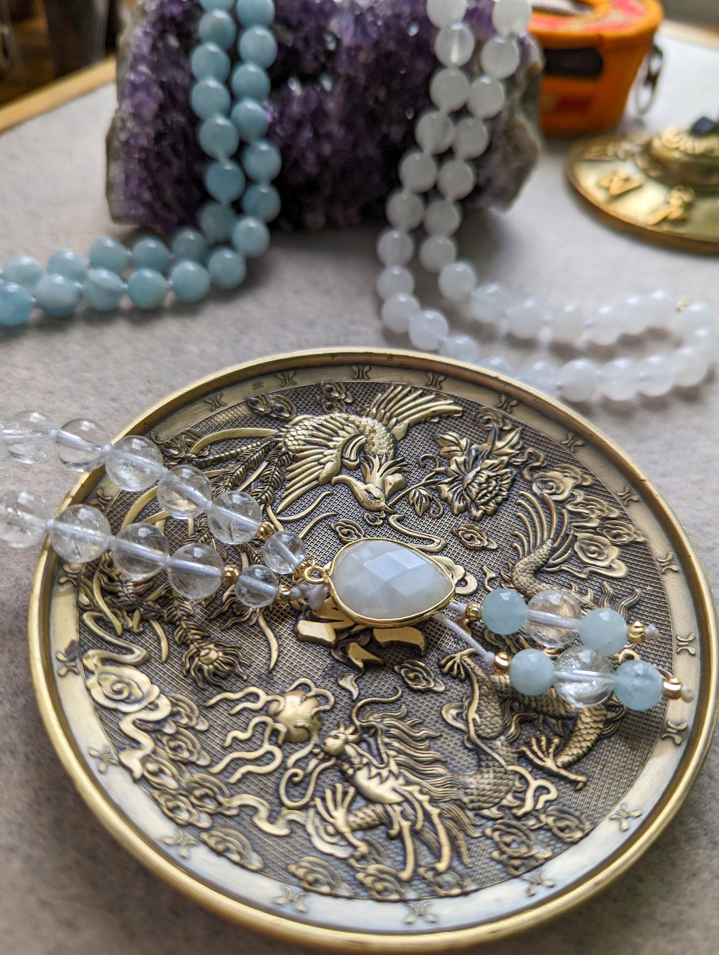 AQUAMARINE MALA, 108 Buddhist Prayer Beads, Meditation Necklace, Self-Care Gift