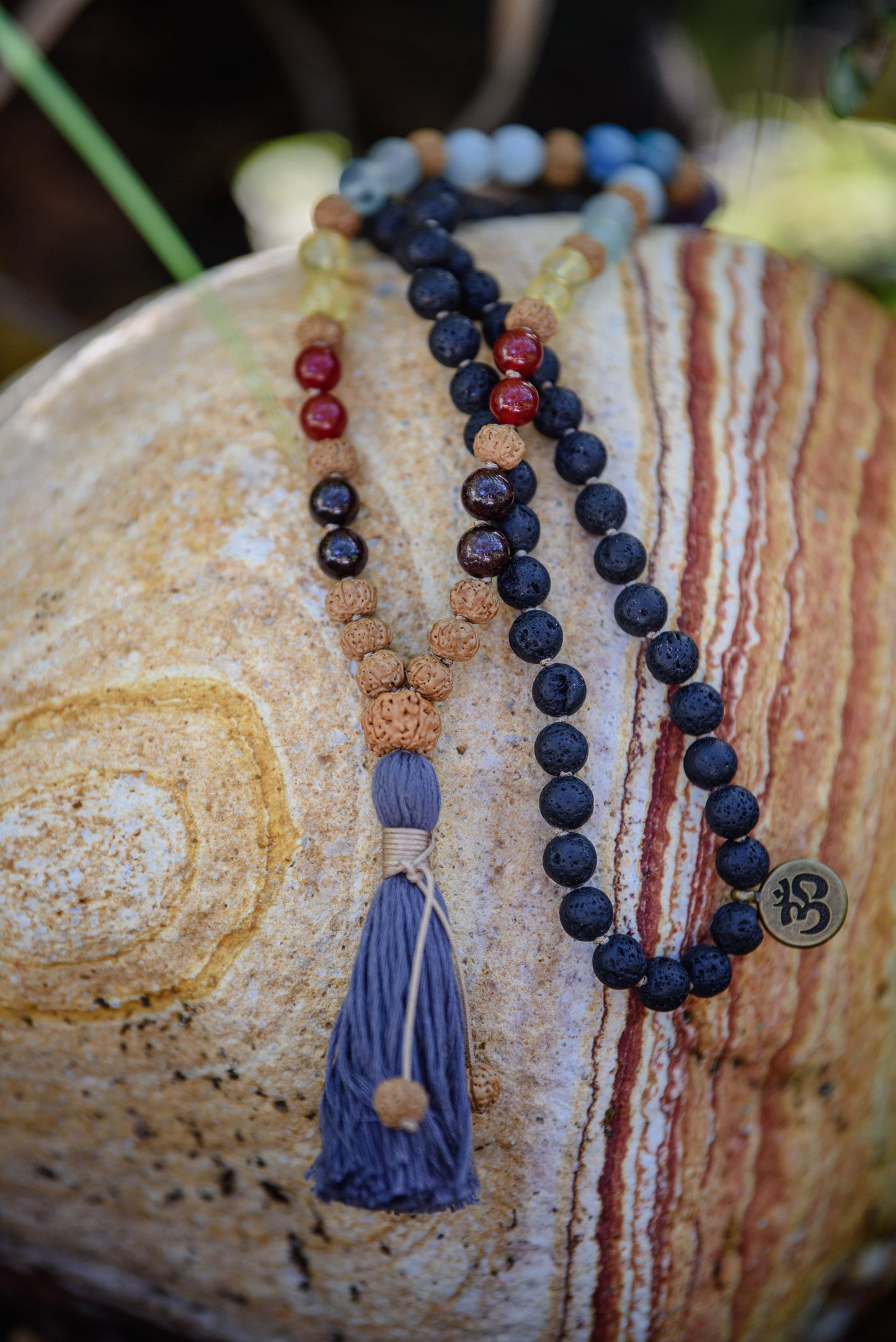 Mala, 7 Chakra Mala Necklace, Lava Rock Mala, 108 Mala Beads Necklace, Buddhist Prayer Beads, Reiki Healing Beads, Knotted Mala Necklace