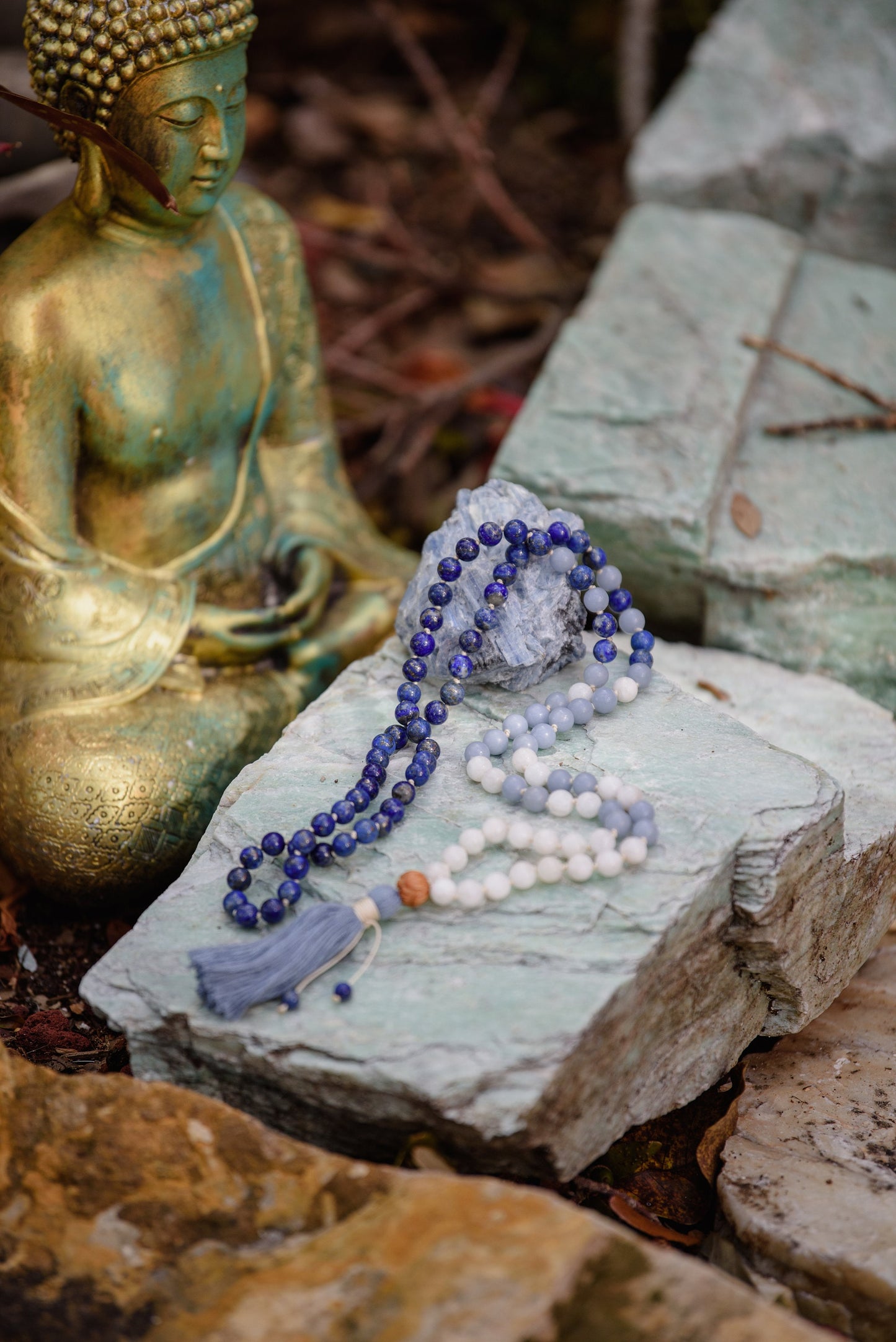 Lapis Mala, Throat and Third Eye Mala Necklace, 108 Mala Beads, Reiki Charged Beads, Yoga Meditation Necklace