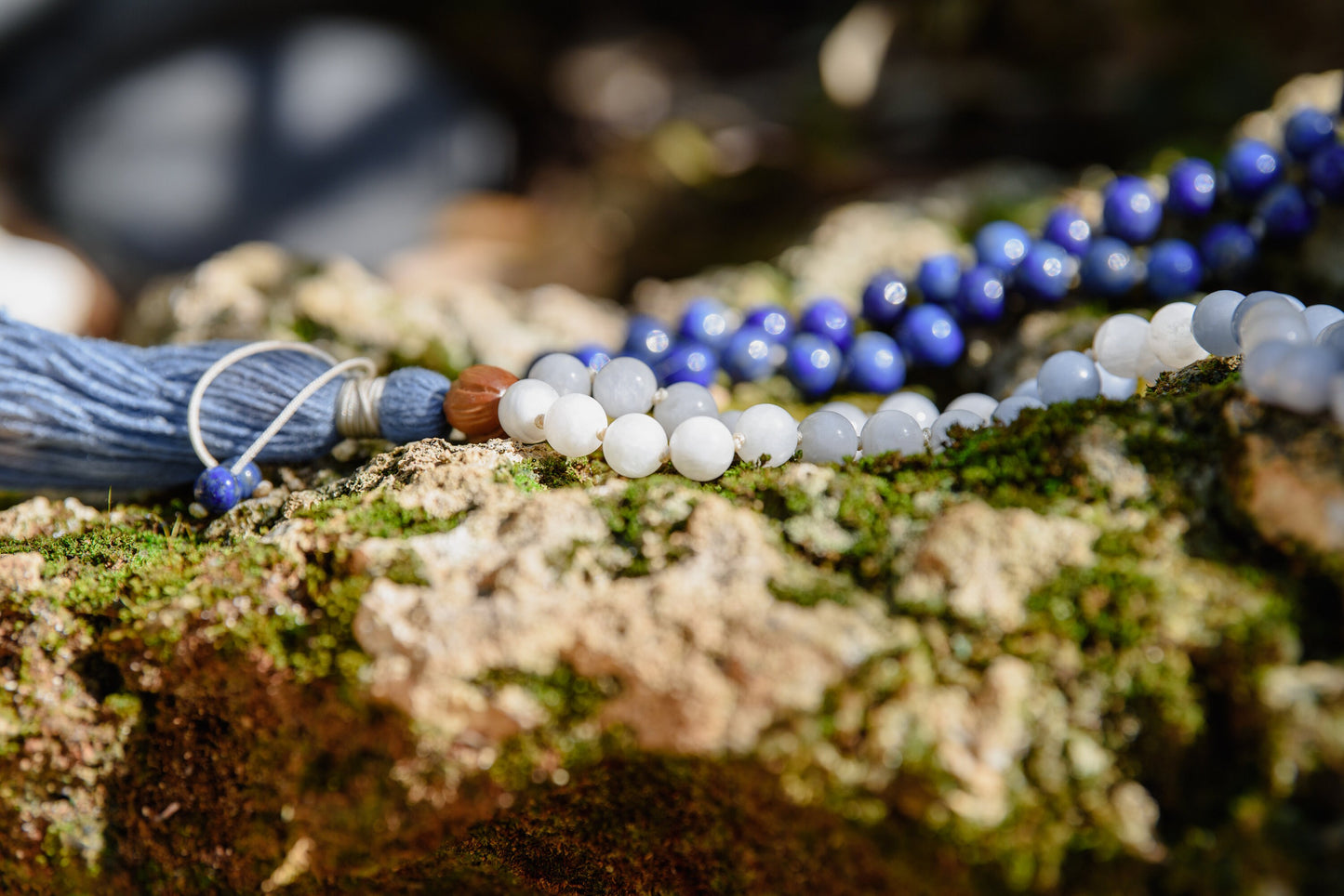 Lapis Mala, Throat and Third Eye Mala Necklace, 108 Mala Beads, Reiki Charged Beads, Yoga Meditation Necklace