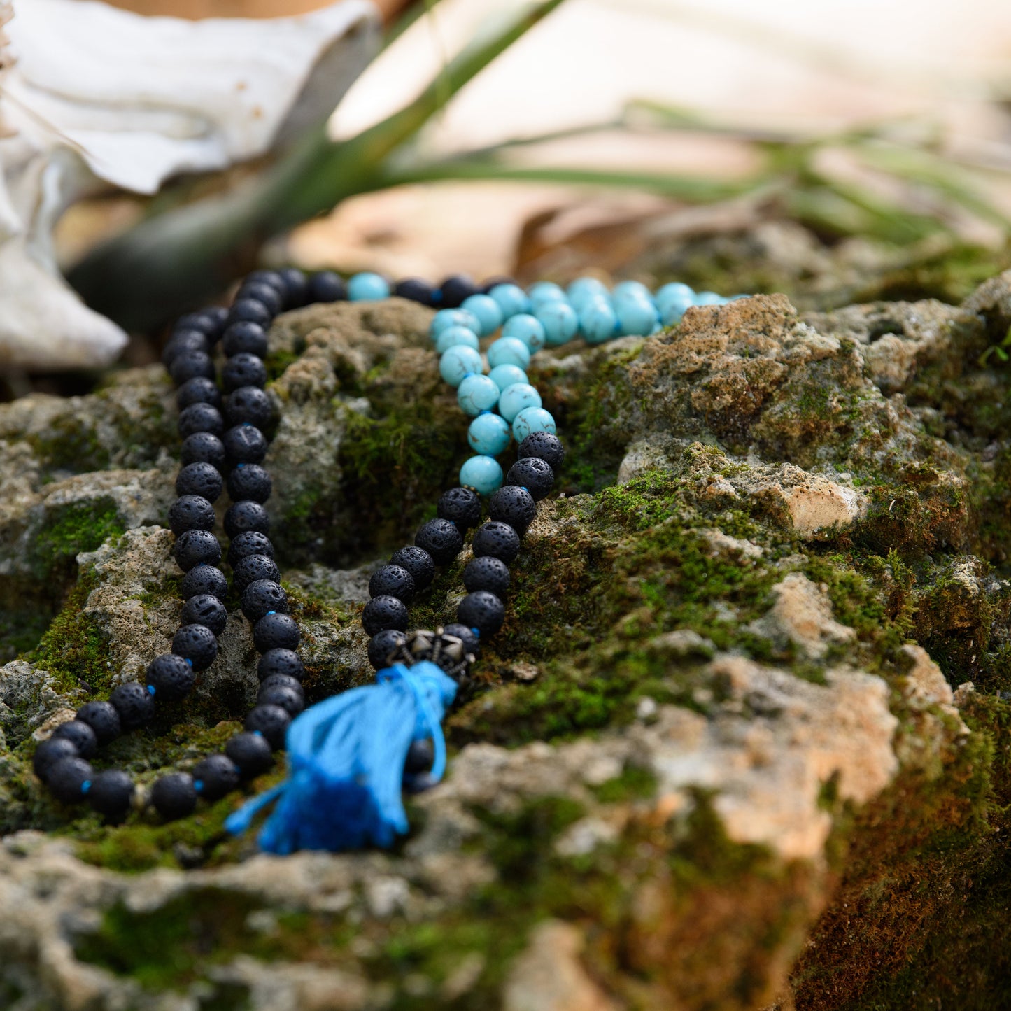 Mala Beads 108, Lava Rock & Tourquoise Mala Necklace, Throat Chakra Japa Mala, Buddhist Prayer Beads, Reiki Healing Beads
