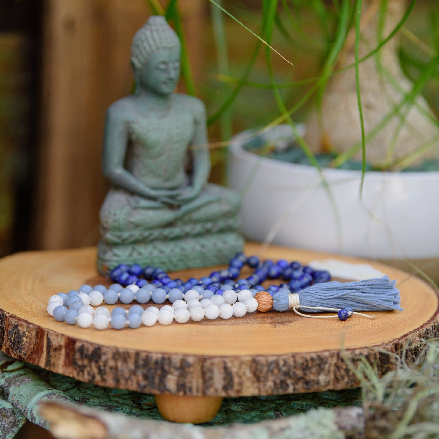 Lapis Mala, Throat and Third Eye Mala Necklace, 108 Mala Beads, Reiki Charged Beads, Yoga Meditation Necklace