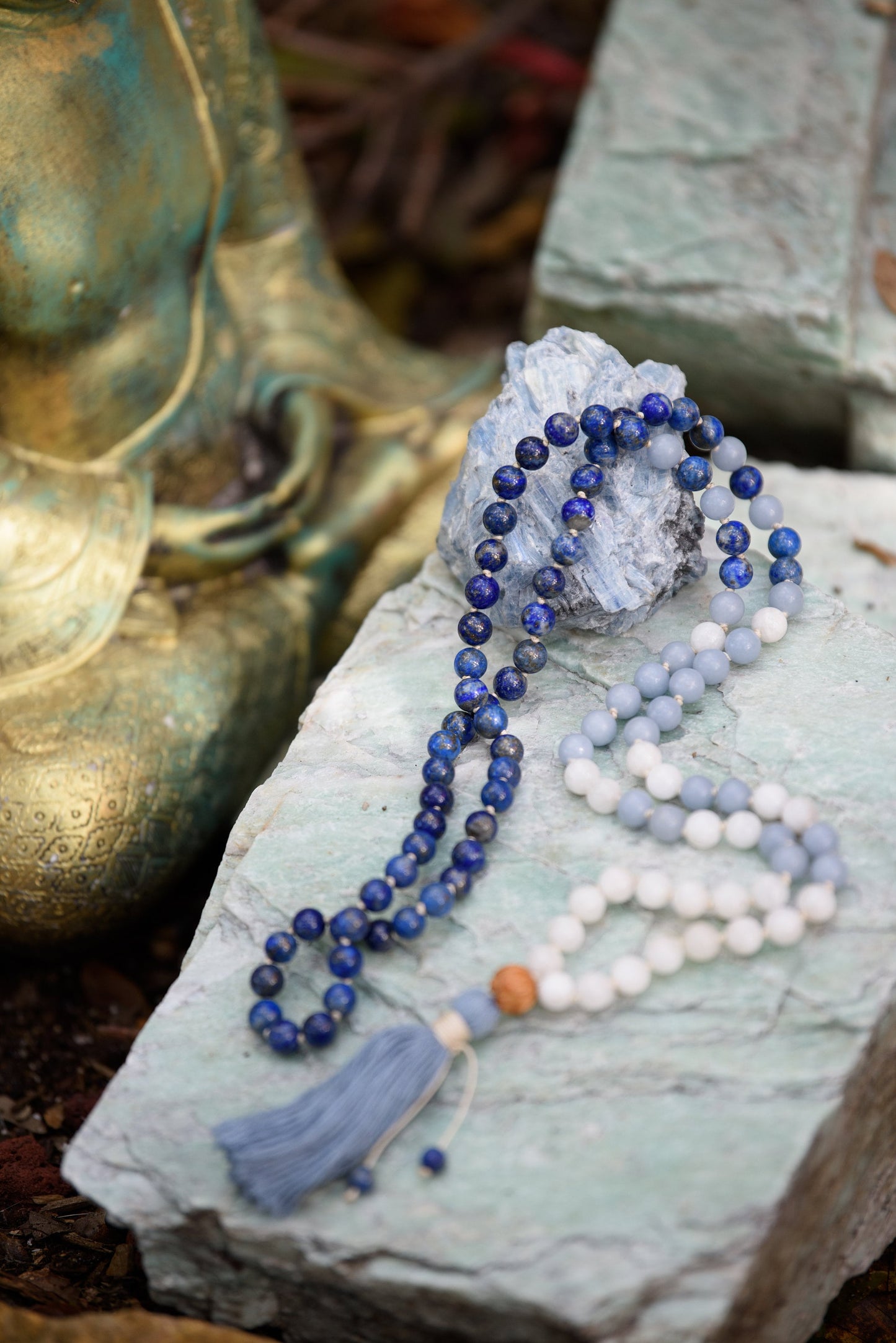 Lapis Mala, Throat and Third Eye Mala Necklace, 108 Mala Beads, Reiki Charged Beads, Yoga Meditation Necklace