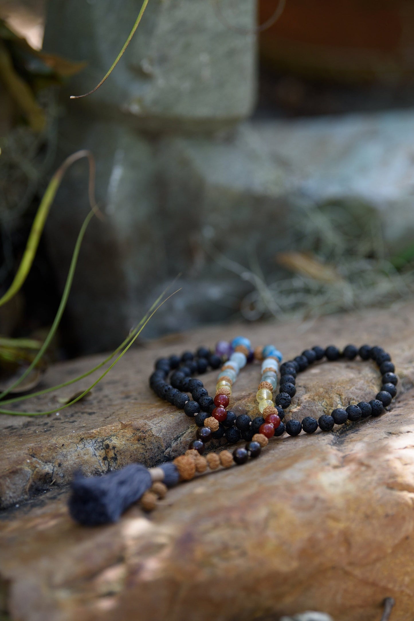 Mala, 7 Chakra Mala Necklace, Lava Rock Mala, 108 Mala Beads Necklace, Buddhist Prayer Beads, Reiki Healing Beads, Knotted Mala Necklace