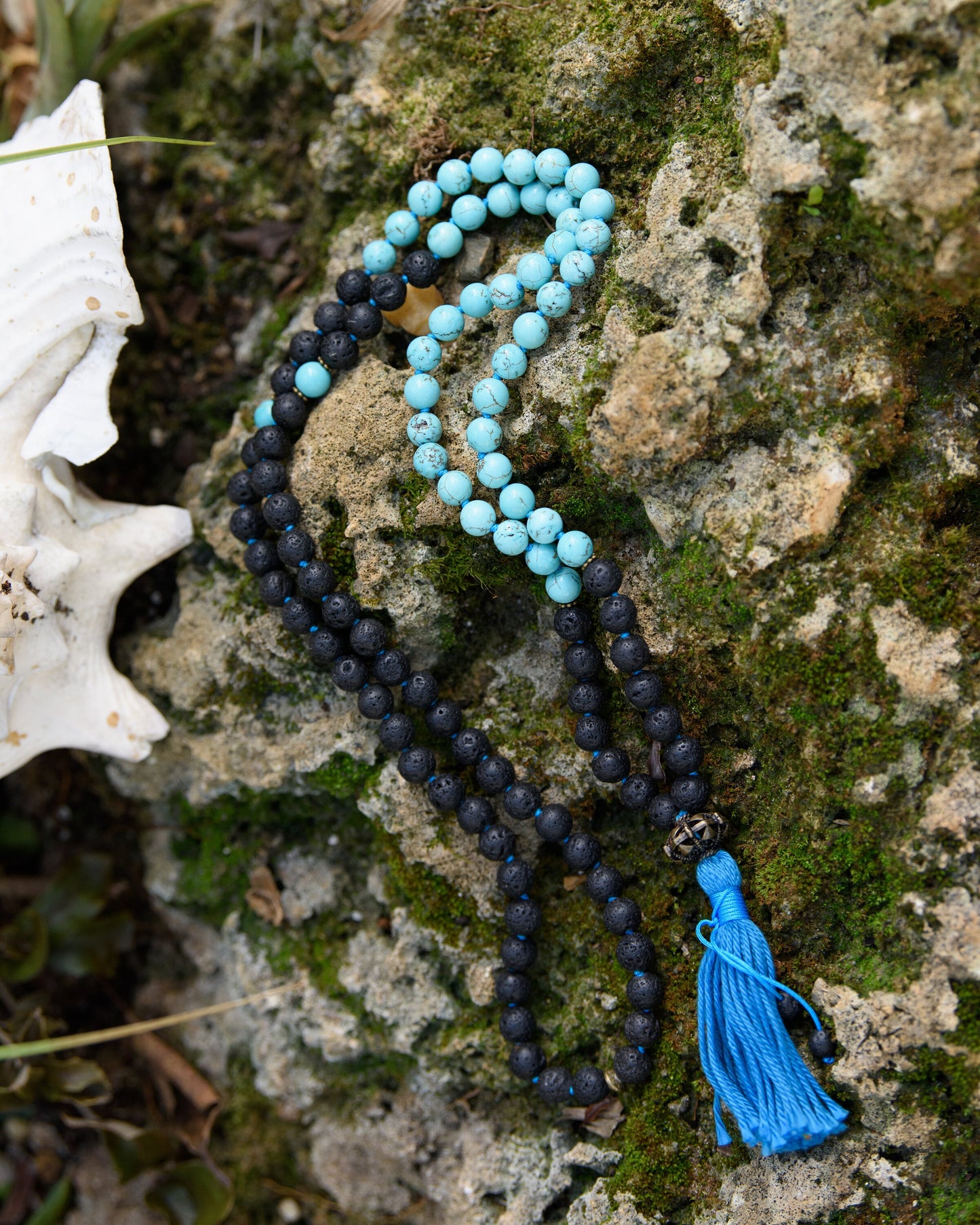 Mala Beads 108, Lava Rock & Tourquoise Mala Necklace, Throat Chakra Japa Mala, Buddhist Prayer Beads, Reiki Healing Beads