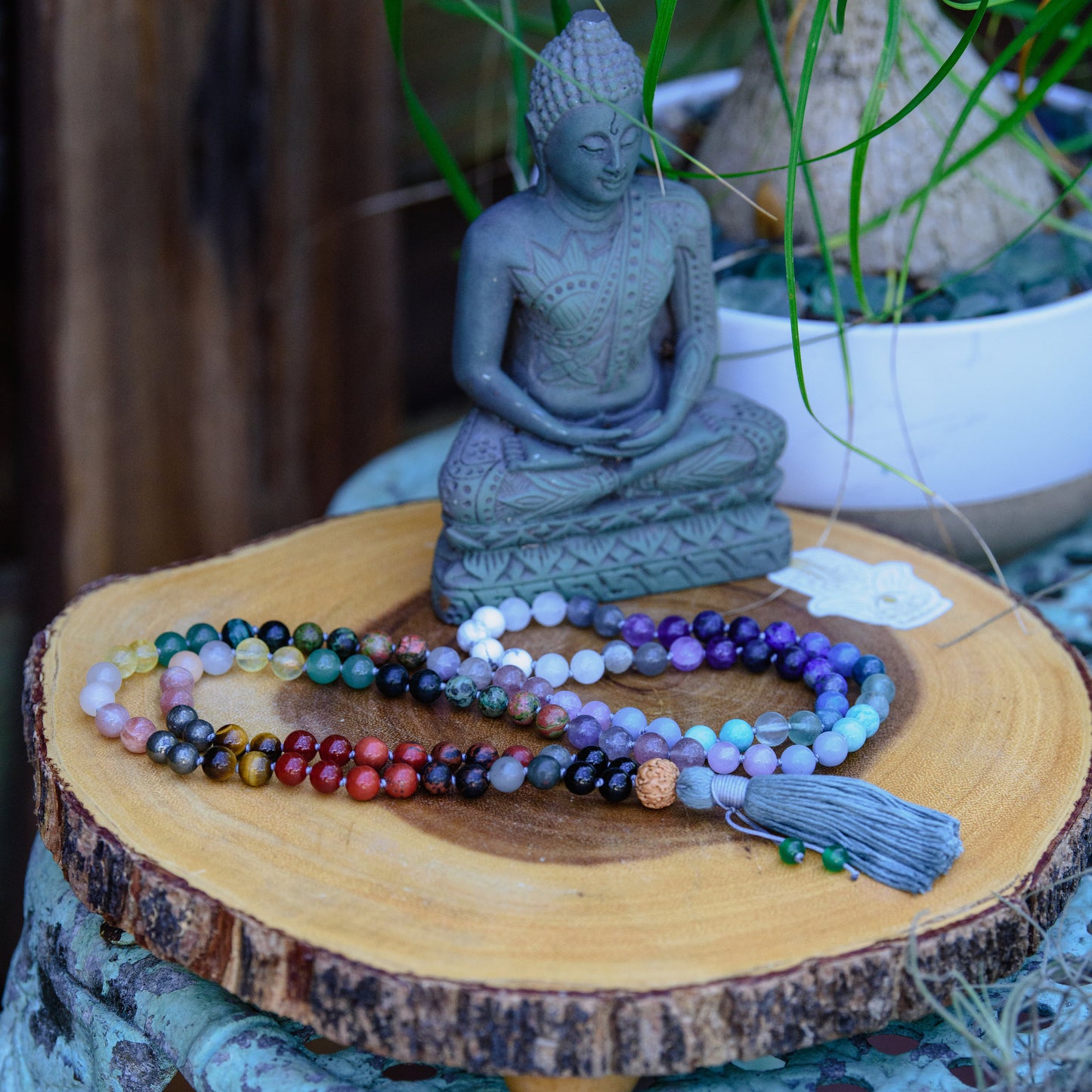 Chakra Mala Beads, 108 Mala Necklace, Buddhist Prayer Beads, Natural Gemstone Mala for Meditation, Japa Mala 108