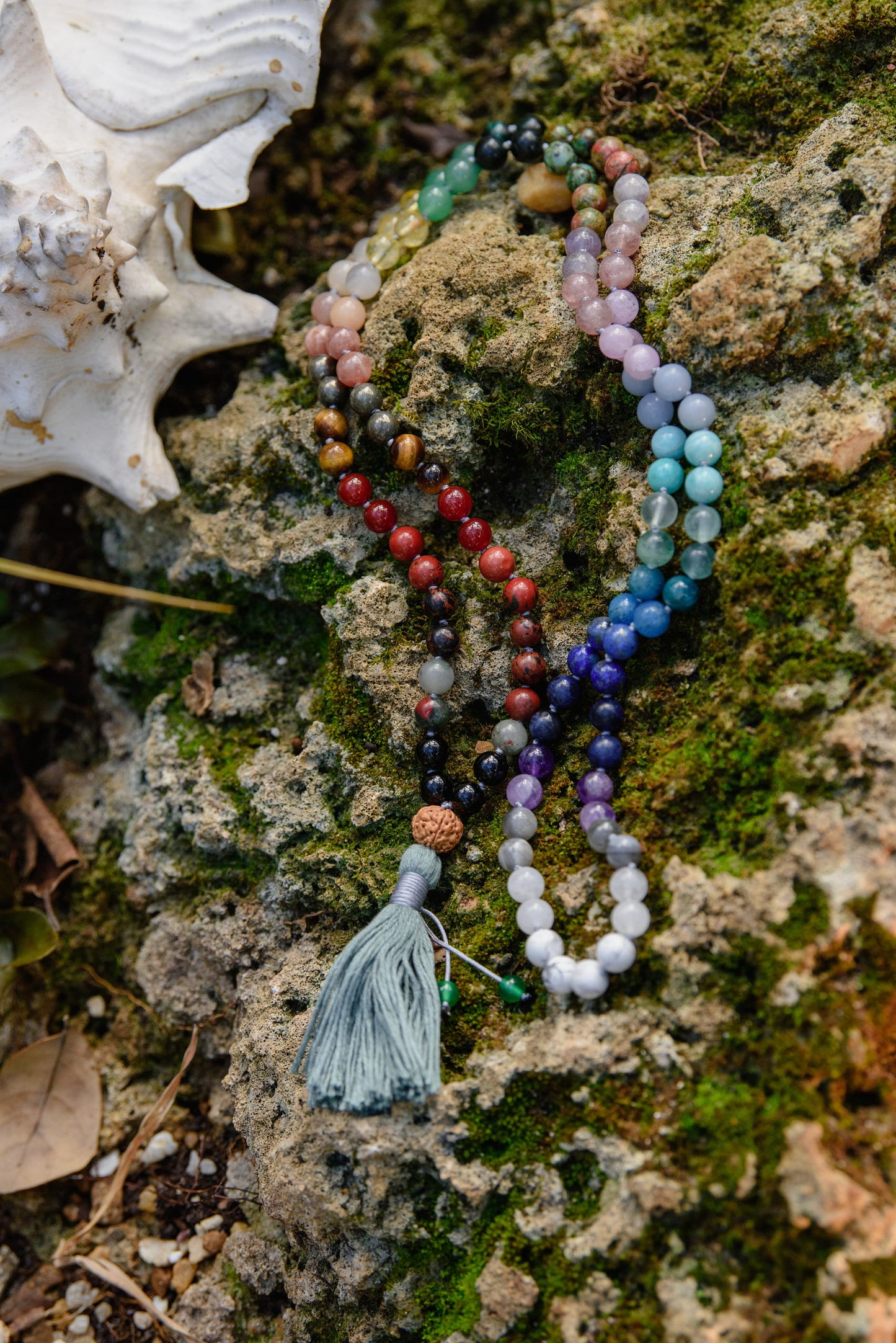 Chakra Mala Beads, 108 Mala Necklace, Buddhist Prayer Beads, Natural Gemstone Mala for Meditation, Japa Mala 108