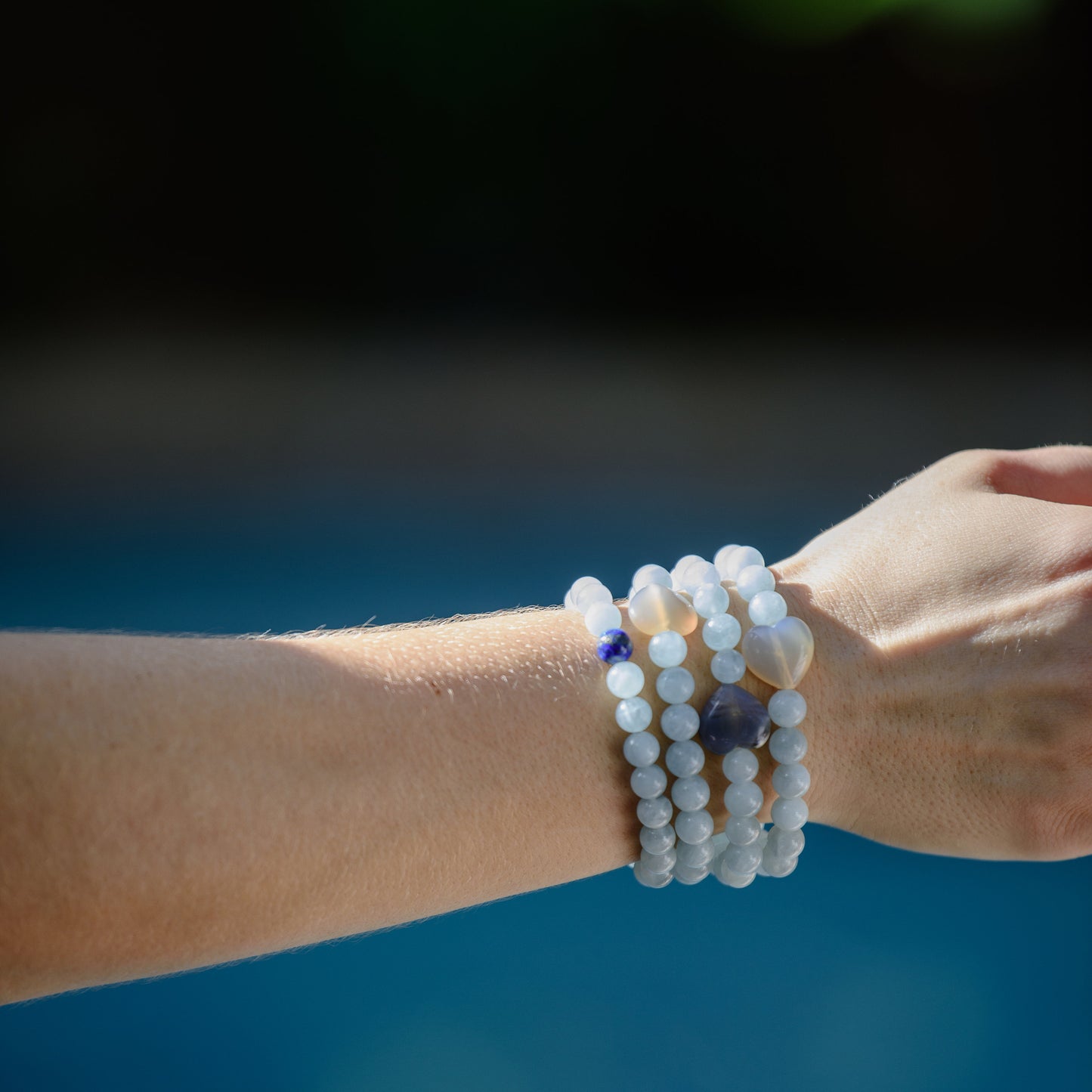 Aquamarine Stone Bracelet, Calming Healing Energy, Aquamarine Bracelet Men, March Birthstone, AAA+ Aquamarine And Gray Agate Heart