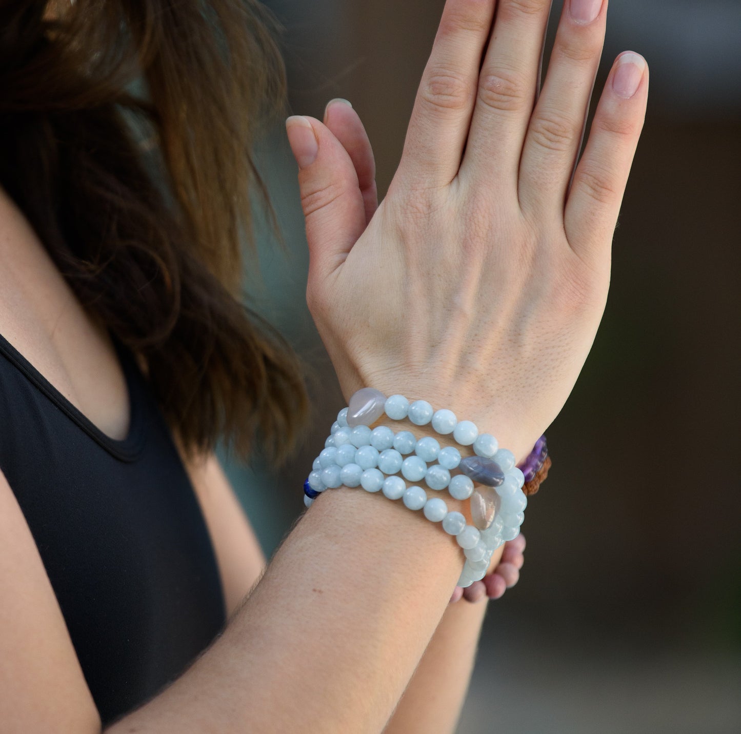 Aquamarine Stone Bracelet, Calming Healing Energy, Aquamarine Bracelet Men, March Birthstone, AAA+ Aquamarine And Gray Agate Heart