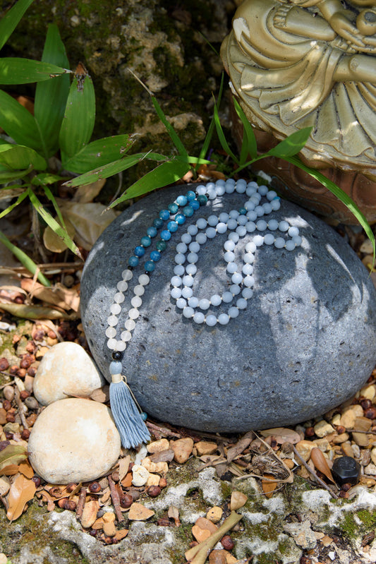 Mindful Serenity Mala - Angelite, Apatite & White Jade, 108 Mala Beads