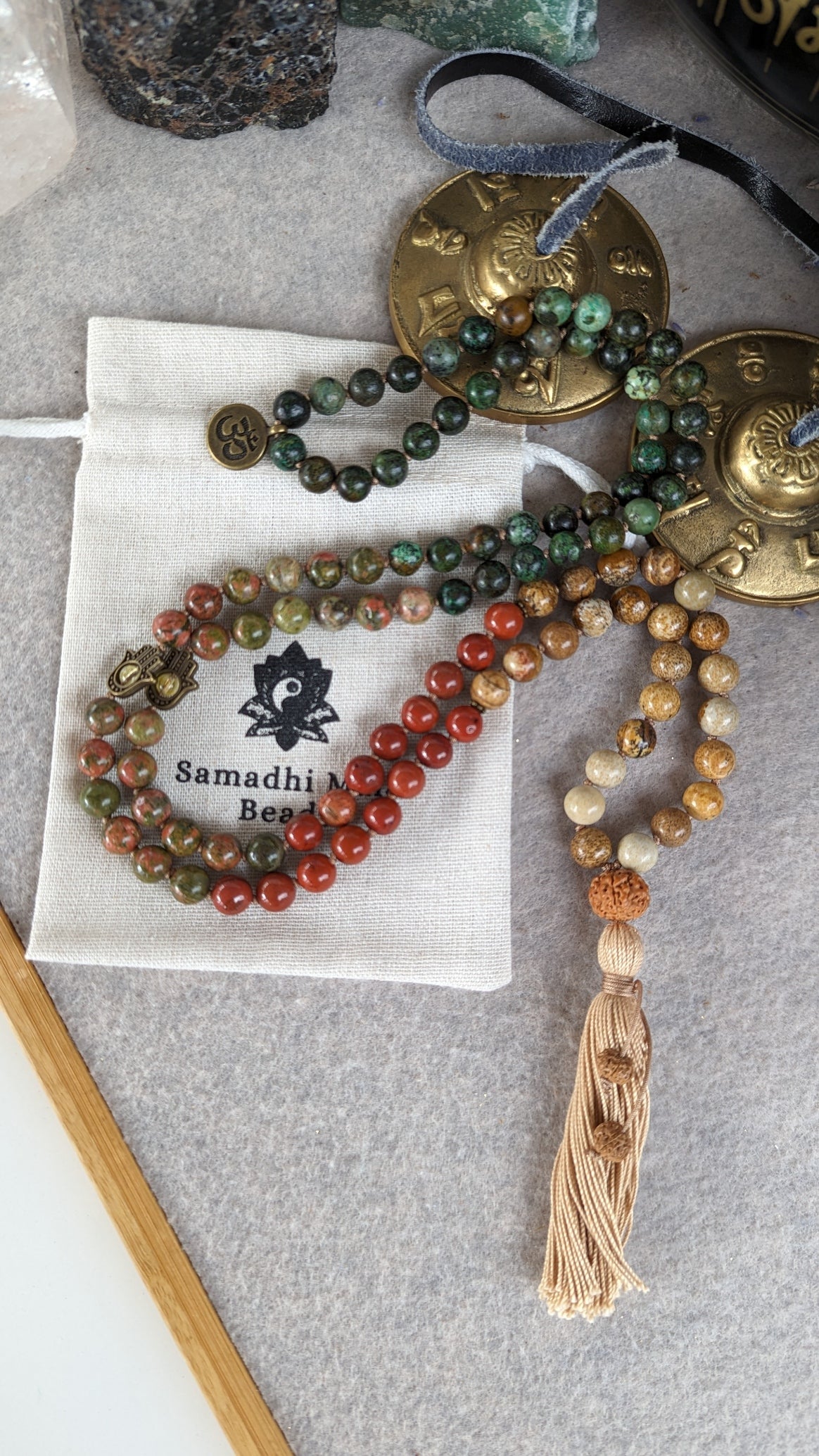 HEART and ROOT Chakras Mala, 108 Mala Beads Necklace, Buddhist Prayer Beads, Reiki Charged Yoga Beads, Healing Beads