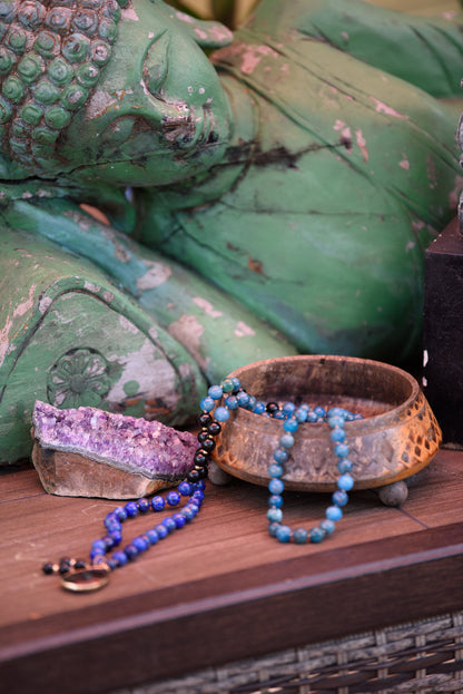 Lapis Lazuli Apatite & Black Tourmaline Mala, 108 Mala Beads, 108 Japa Mala, Mediation Beads, Empath Protection Mala, Yoga Mediation Beads
