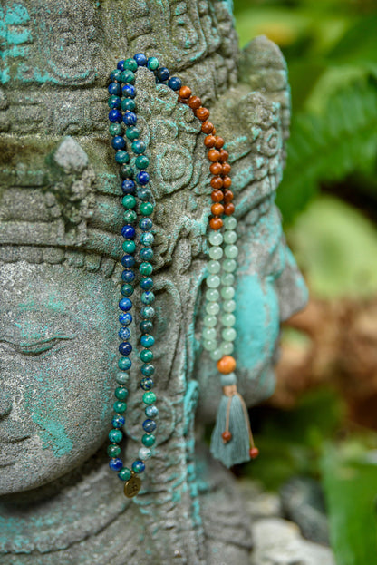 Azurite Aventurine Sandalwood Mala, Meditation Beads, Third Eye Mala