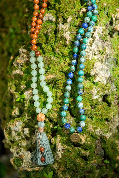 Azurite Aventurine Sandalwood Mala, Meditation Beads, Third Eye Mala