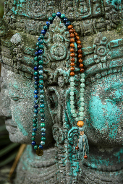 Azurite Aventurine Sandalwood Mala, Meditation Beads, Third Eye Mala