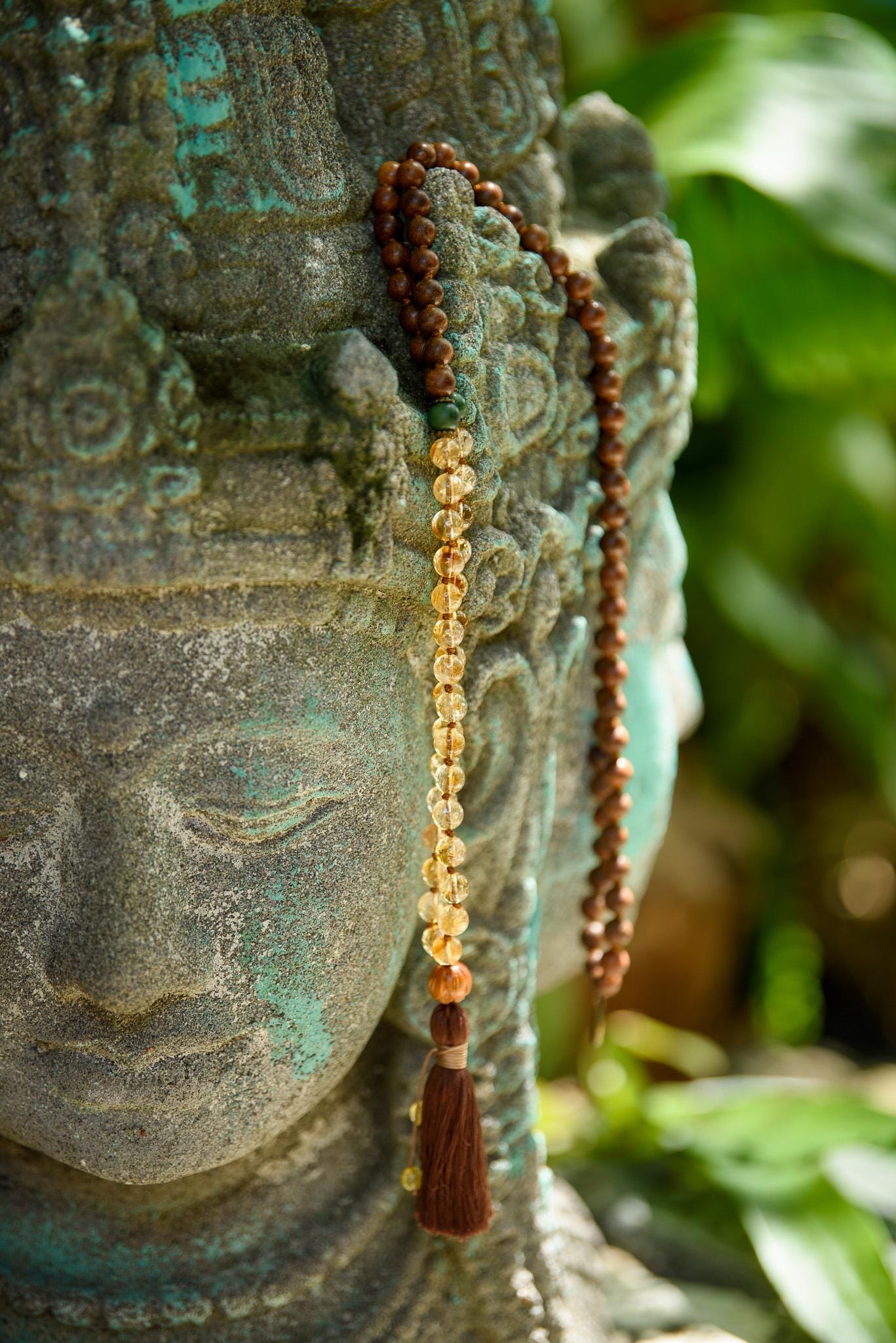 Sandalwood, Citrine & Jade Mala, Yoga Accessories, Hand-Knotted Mala, Meditation Japa mala, 108 Buddhist Beaded Mala, Yoga Lover Gift