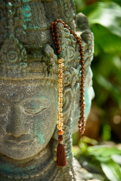 Sandalwood, Citrine & Jade Mala, Yoga Accessories, Hand-Knotted Mala, Meditation Japa mala, 108 Buddhist Beaded Mala, Yoga Lover Gift