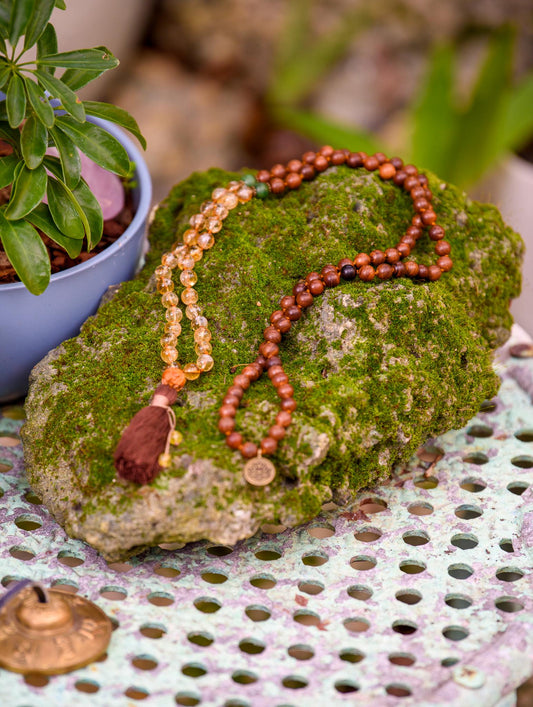 Sandalwood, Citrine & Jade Mala, Yoga Accessories, Hand-Knotted Mala, Meditation Japa mala, 108 Buddhist Beaded Mala, Yoga Lover Gift